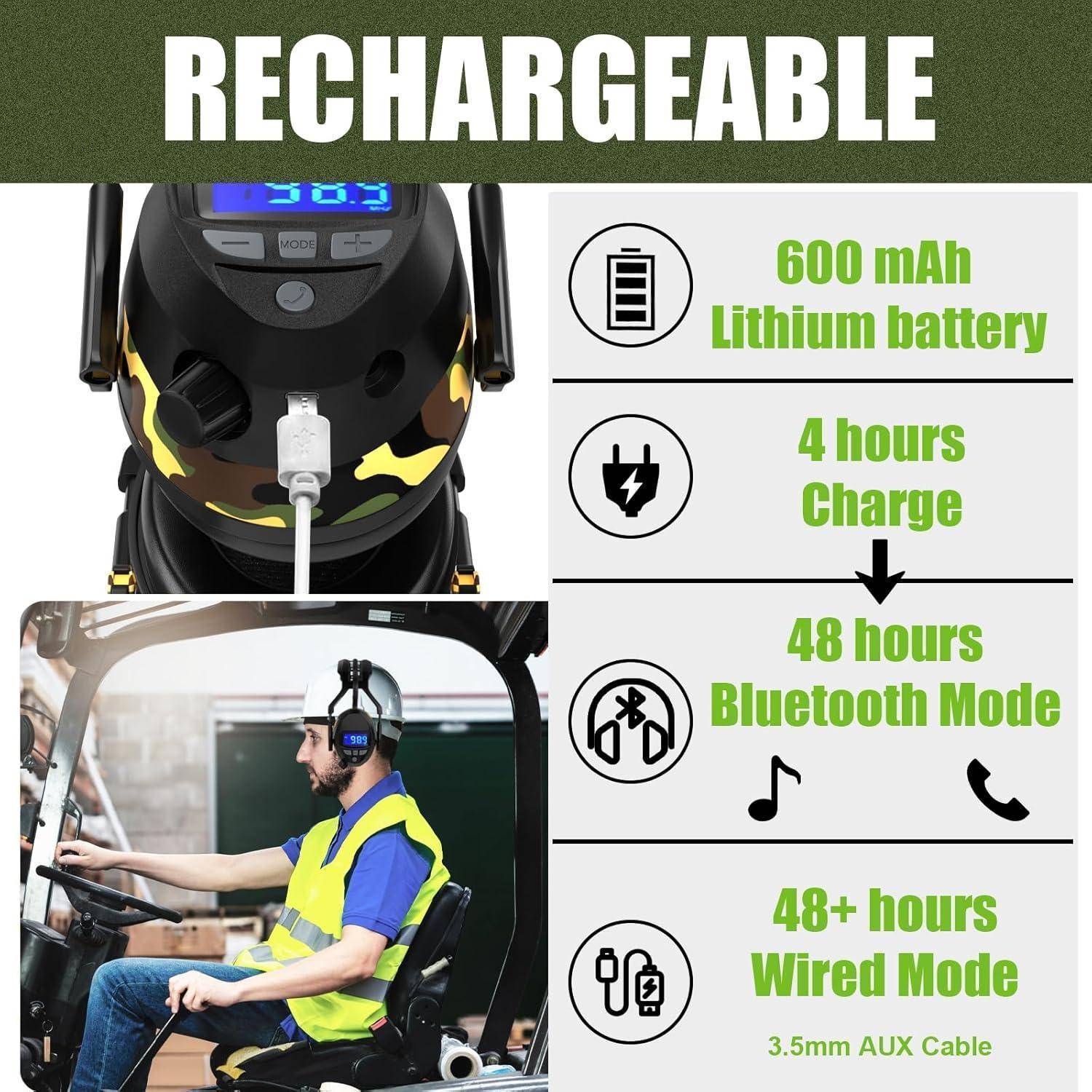 Gehörschutz Bluetooth NRR 29 dB wiederaufladbar USB für Jagd