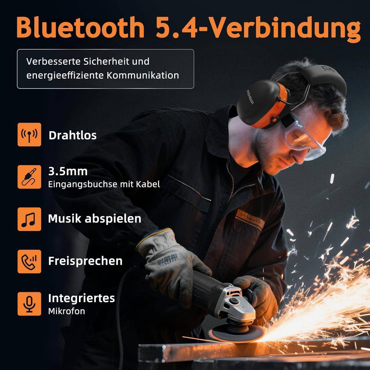 Gehörschutz Bluetooth Kopfhörer Mikrofon SNR30dB NRR25dB Orange Gel