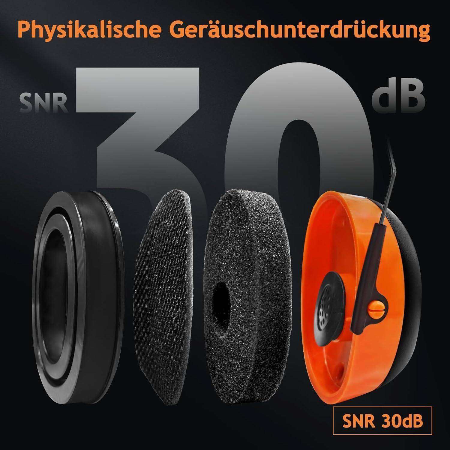 Gehörschutz Bluetooth Kopfhörer Mikrofon SNR30dB NRR25dB Orange Gel