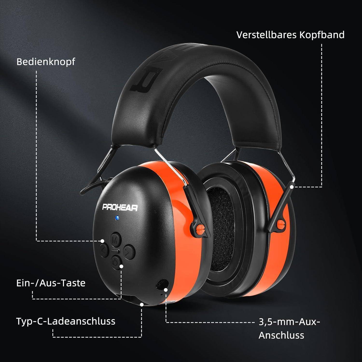 Gehörschutz Bluetooth Kopfhörer Mikrofon SNR30dB NRR25dB Orange Gel