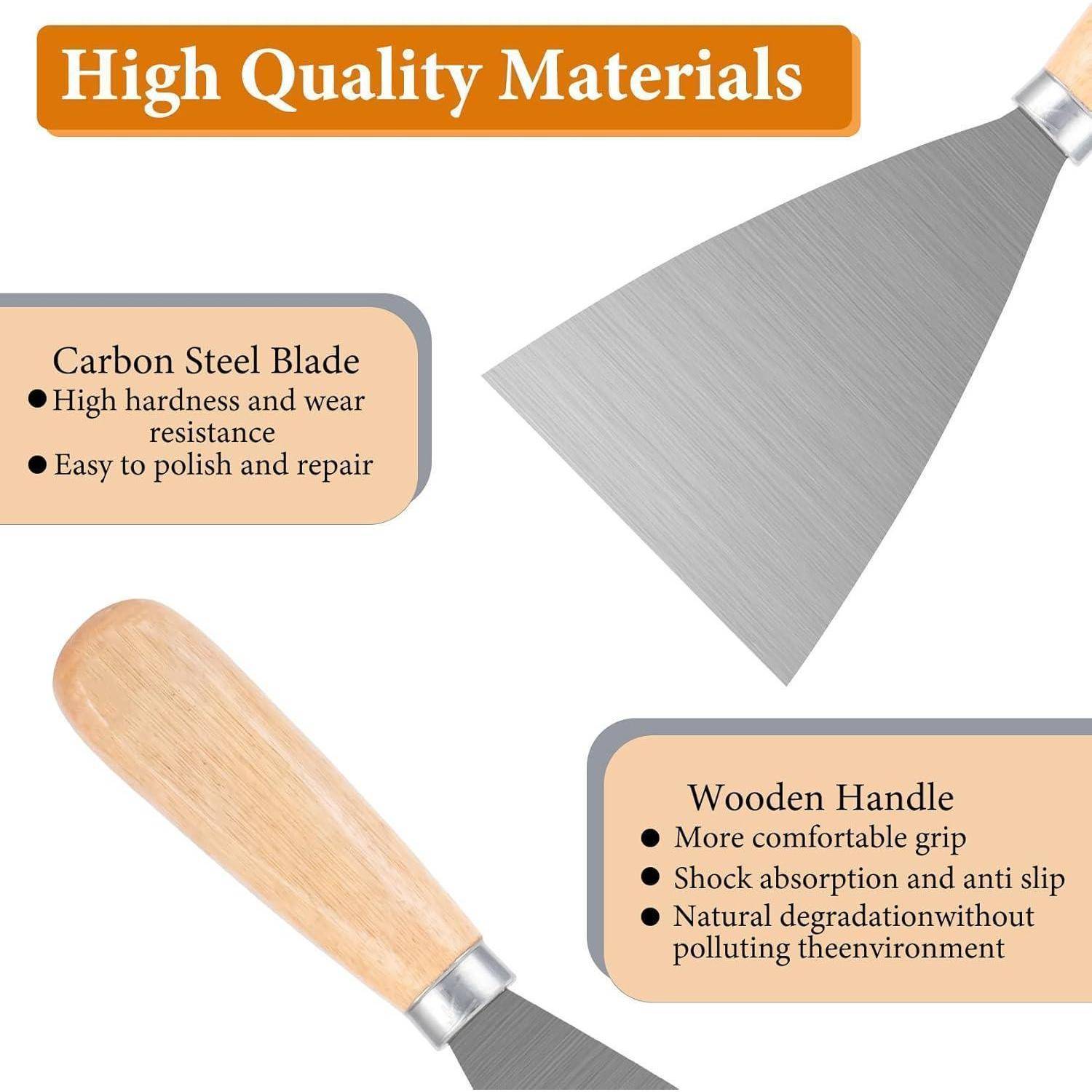 Pfannenwender mit Klinge aus Karbonstahl und Holzgriff. Highlights sind hohe Widerstandsfähigkeit, Stoßdämpfung und umweltfreundliches Design.