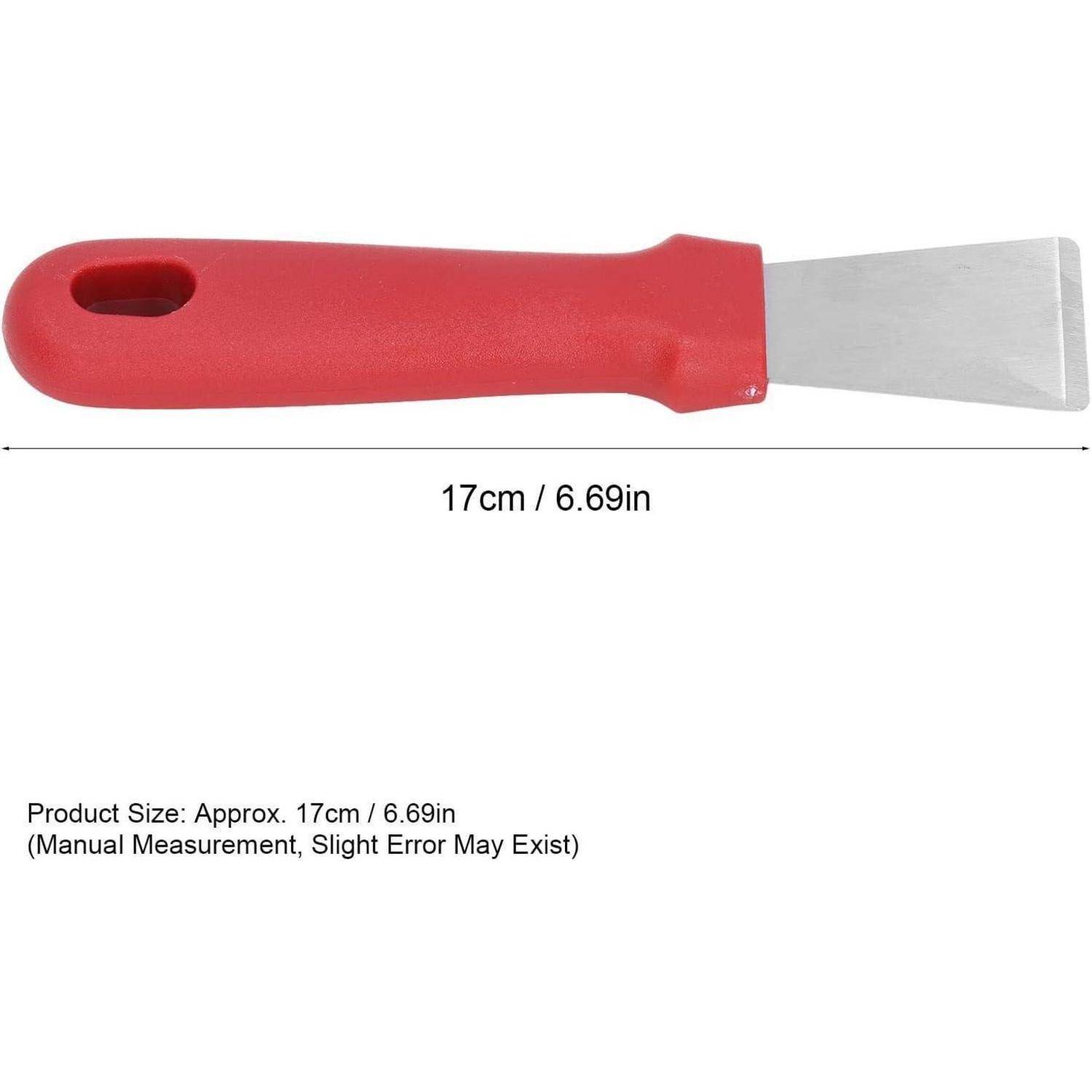 Flacher Schaberspatel mit rotem Griff, dargestellt mit Abmessungen: 17 cm (6,69 Zoll) in der Länge.