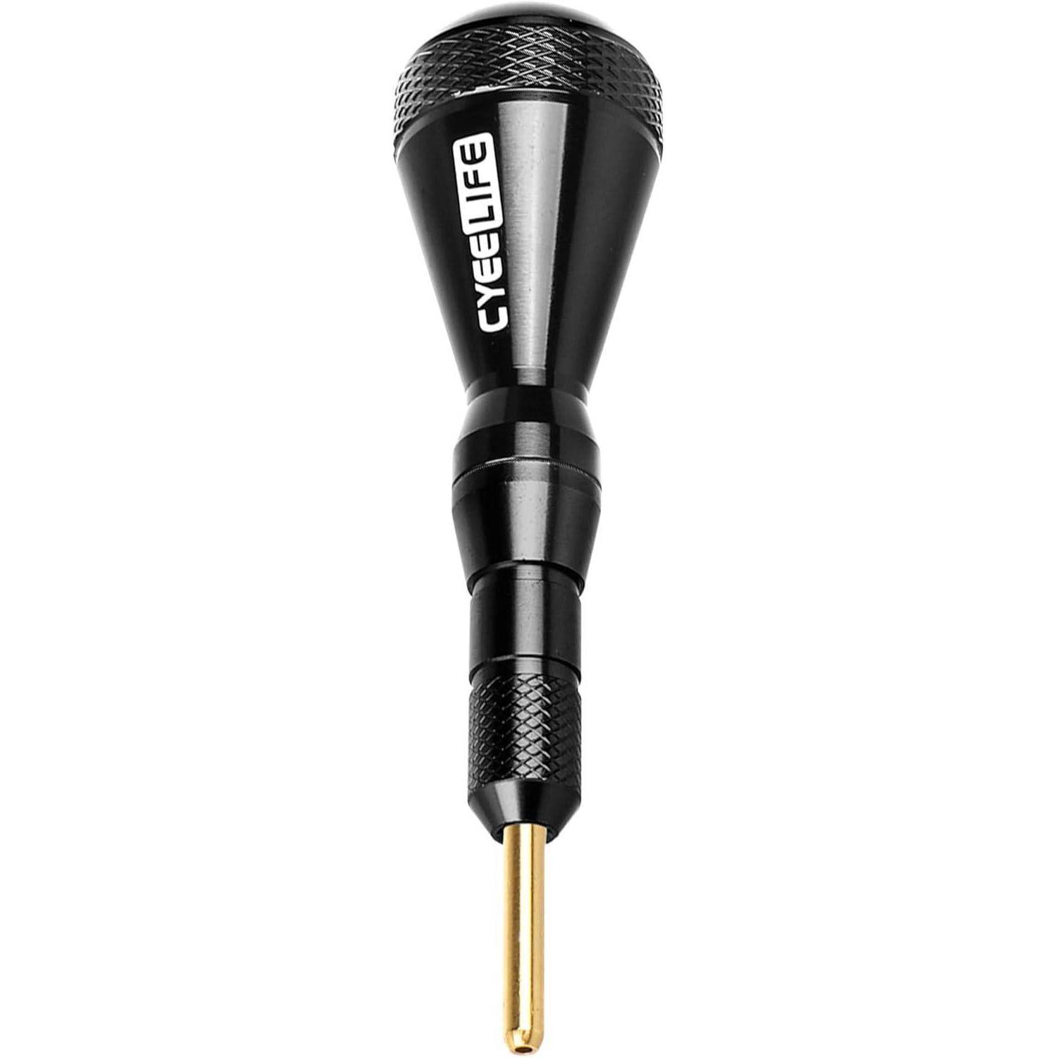 Eine schwarze und goldene professionelle Soft-Tip-Dartpfeile-Spitzenersatzversion mit strukturiertem Griff und 'CyeeLife'-Branding an der Seite.