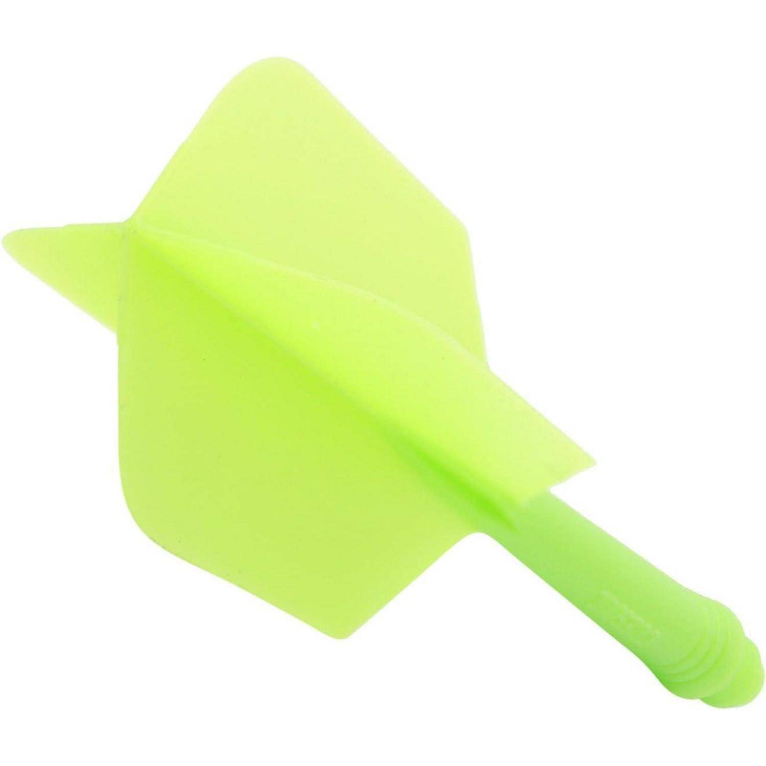 Ein hellgrüner Pfeil mit einem zylindrischen Schaft und einem quadratischen Heckflügel, entwickelt für Wurfspiele.