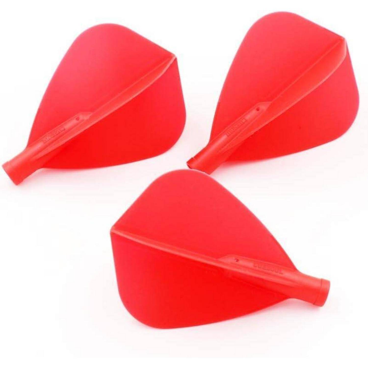 Drei rote Plastikgriffe mit breiten, flachen, schaufelartigen Enden, verteilt auf einem weißen Hintergrund.