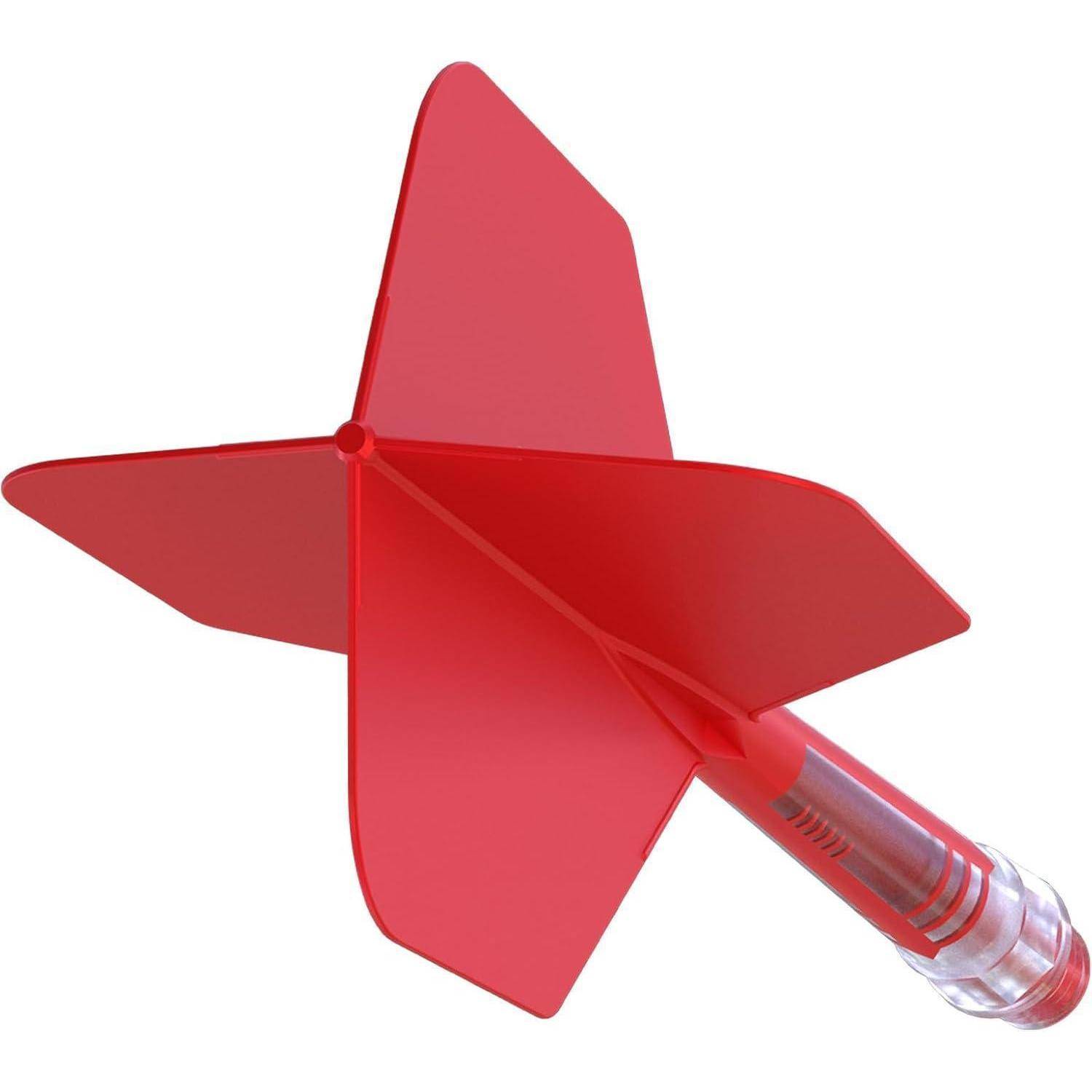 Ein roter Pfeil mit einer pfeilförmigen Schwanzfeder und einer glatten, spitzen Spitze, der für Dartscheibespiele entwickelt wurde.