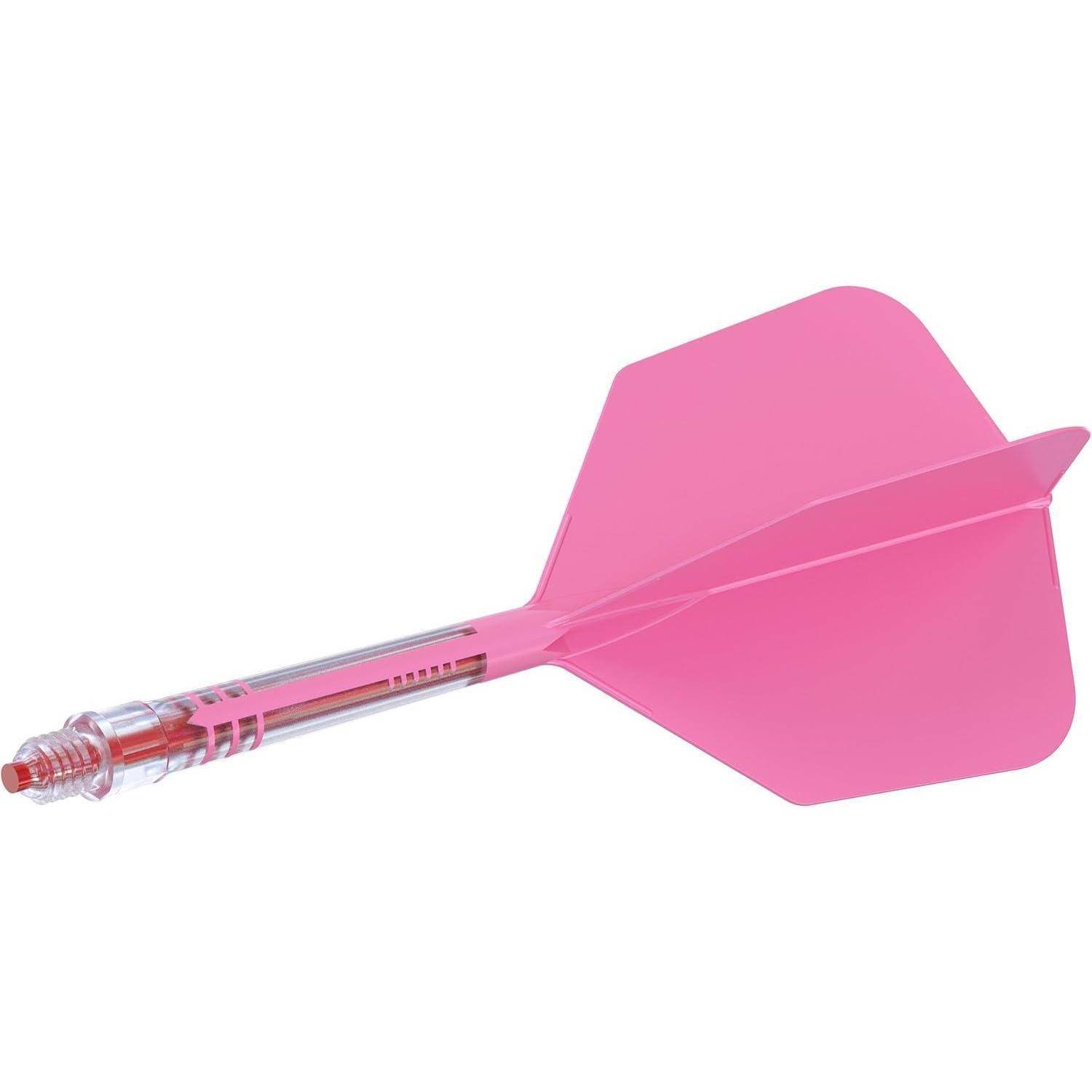 Ein rosa Pfeil mit einem durchsichtigen Schaft und Flügel.