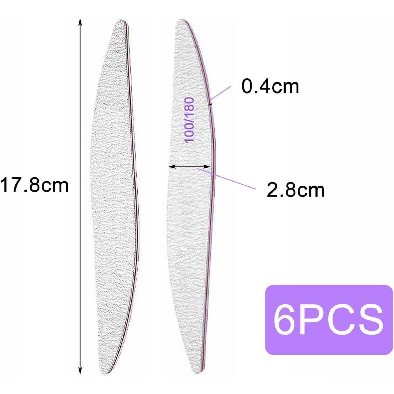 Nagelfeilen in einem Set von 6 Stück, jede misst 17,8 cm in der Länge, 2,8 cm in der Breite und 0,4 cm in der Dicke, mit einer Körnung von 100/180.
