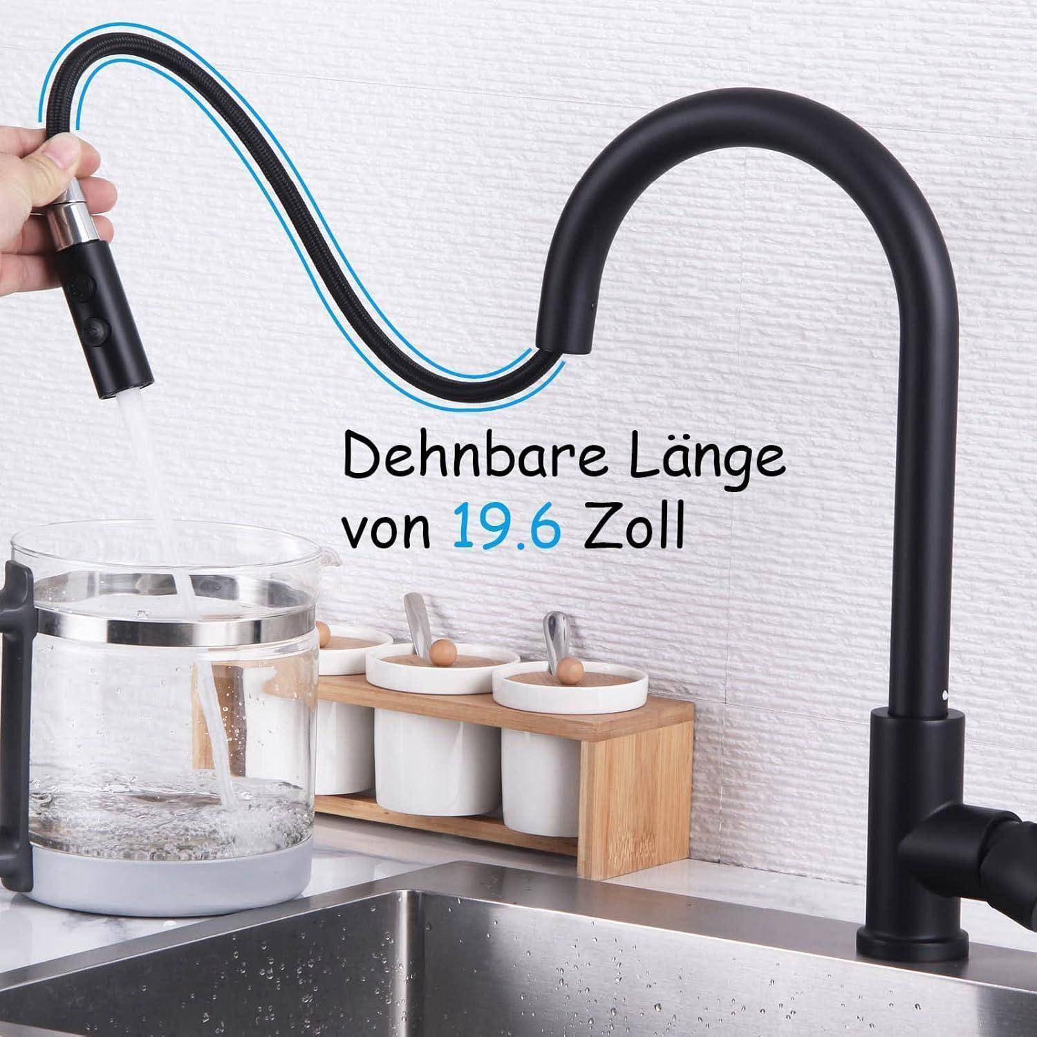 Wasserhahn Küche Schwarz Hochdruck Ausziehbar 360° Schwenkbar Brause 2
