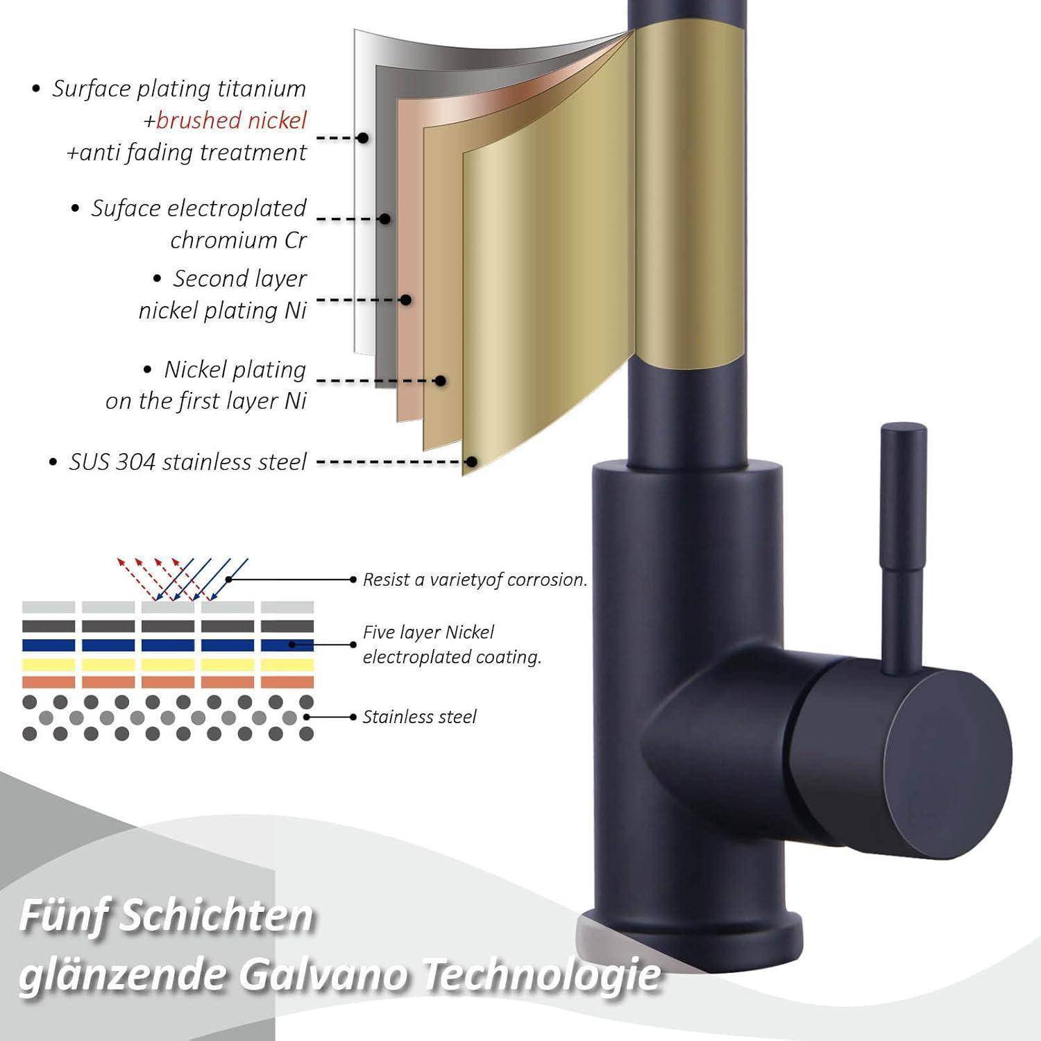 Wasserhahn Küche Schwarz Hochdruck Ausziehbar 360° Schwenkbar Brause 2