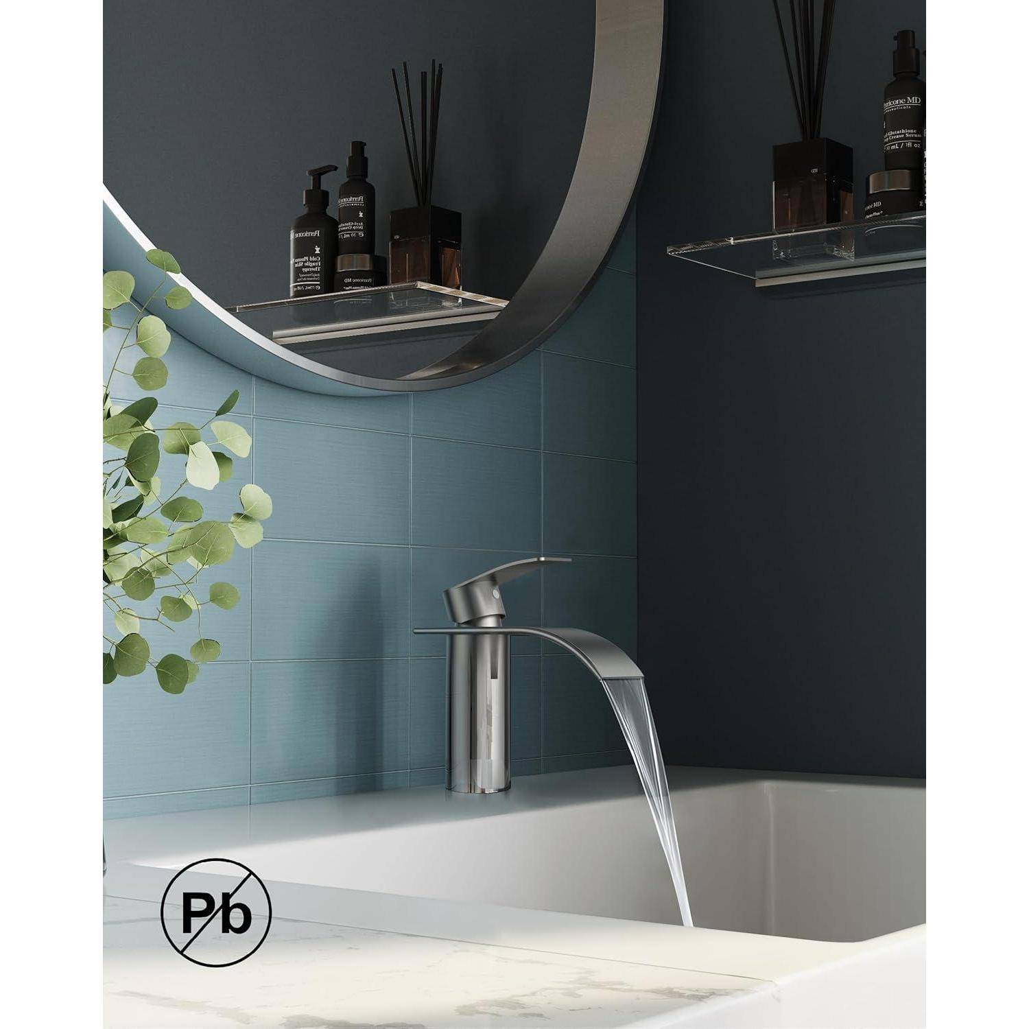 Wasserhahn Bad Edelstahl Wasserfall Waschbeckenarmatur 80MM