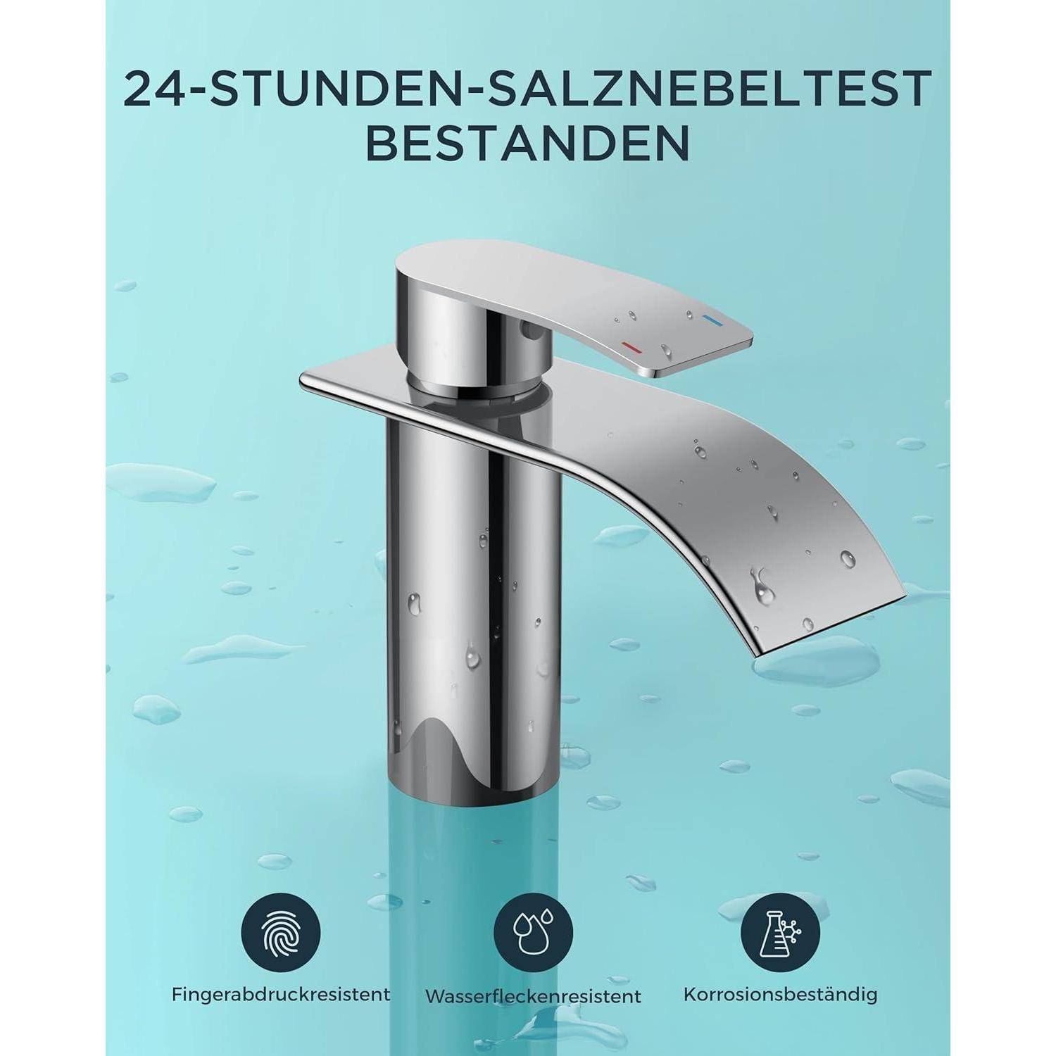 Wasserhahn Bad Edelstahl Wasserfall Waschbeckenarmatur 80MM