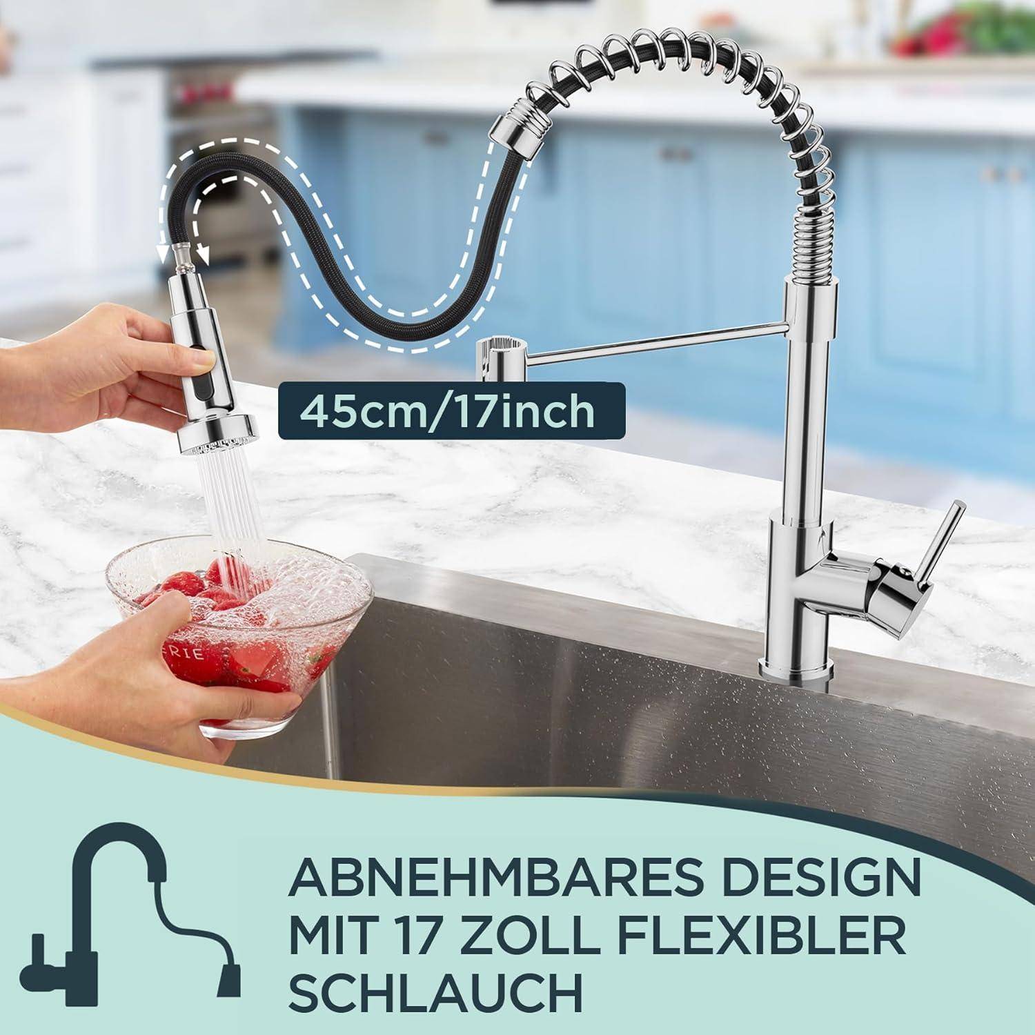 Ausziehbarer Wasserhahn Küche Edelstahl 360°Drehbar Brause Poliertes