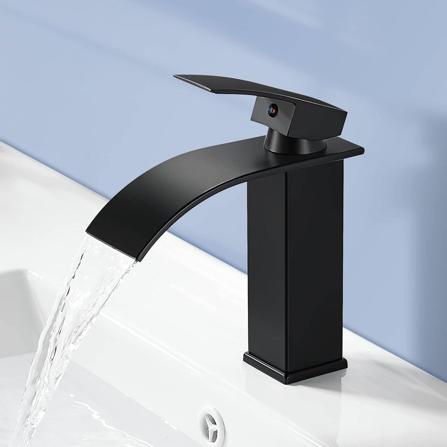 Wasserhahn Bad Schwarz Wasserfall Waschtischarmatur Einhand