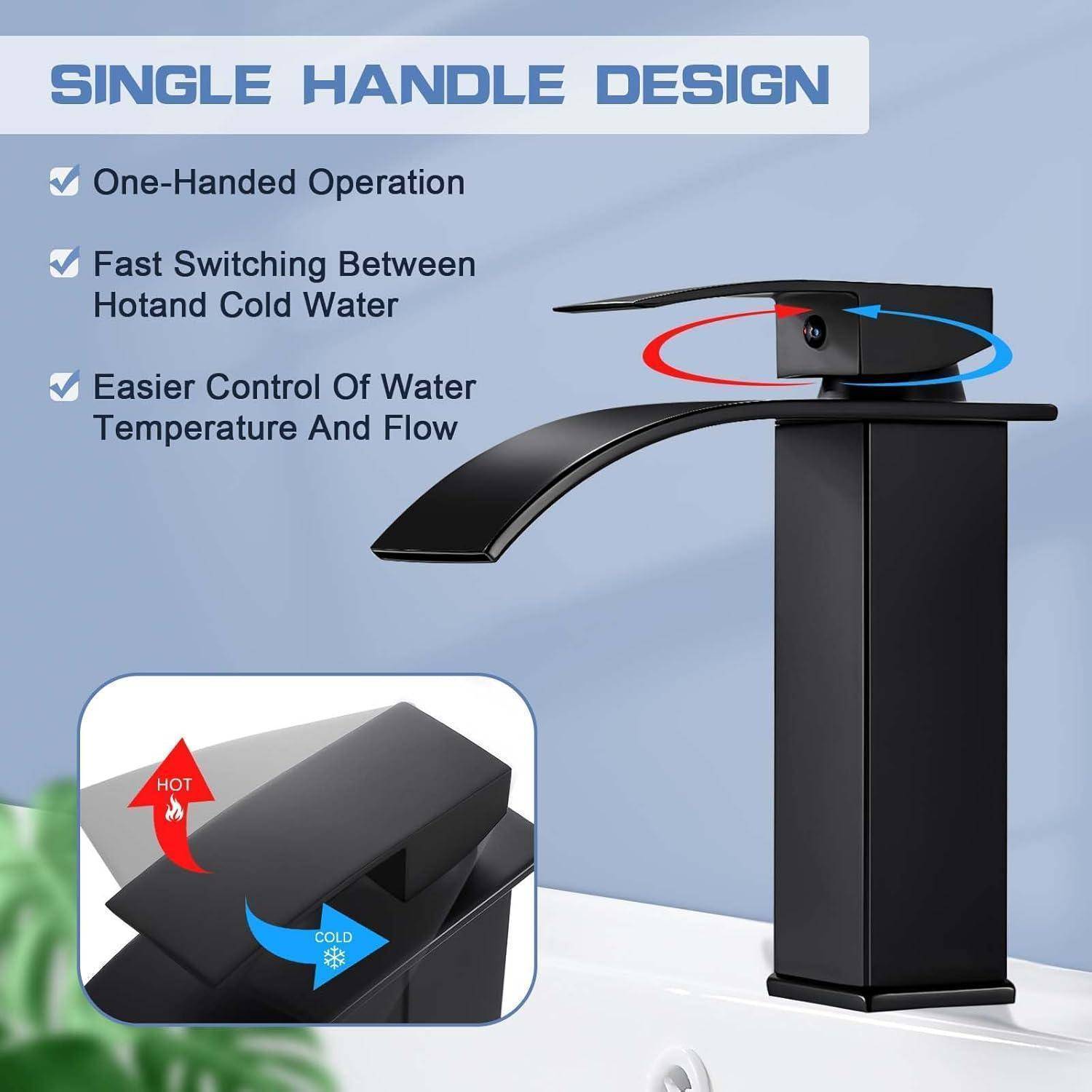 Wasserhahn Bad Schwarz Wasserfall Waschtischarmatur Einhand