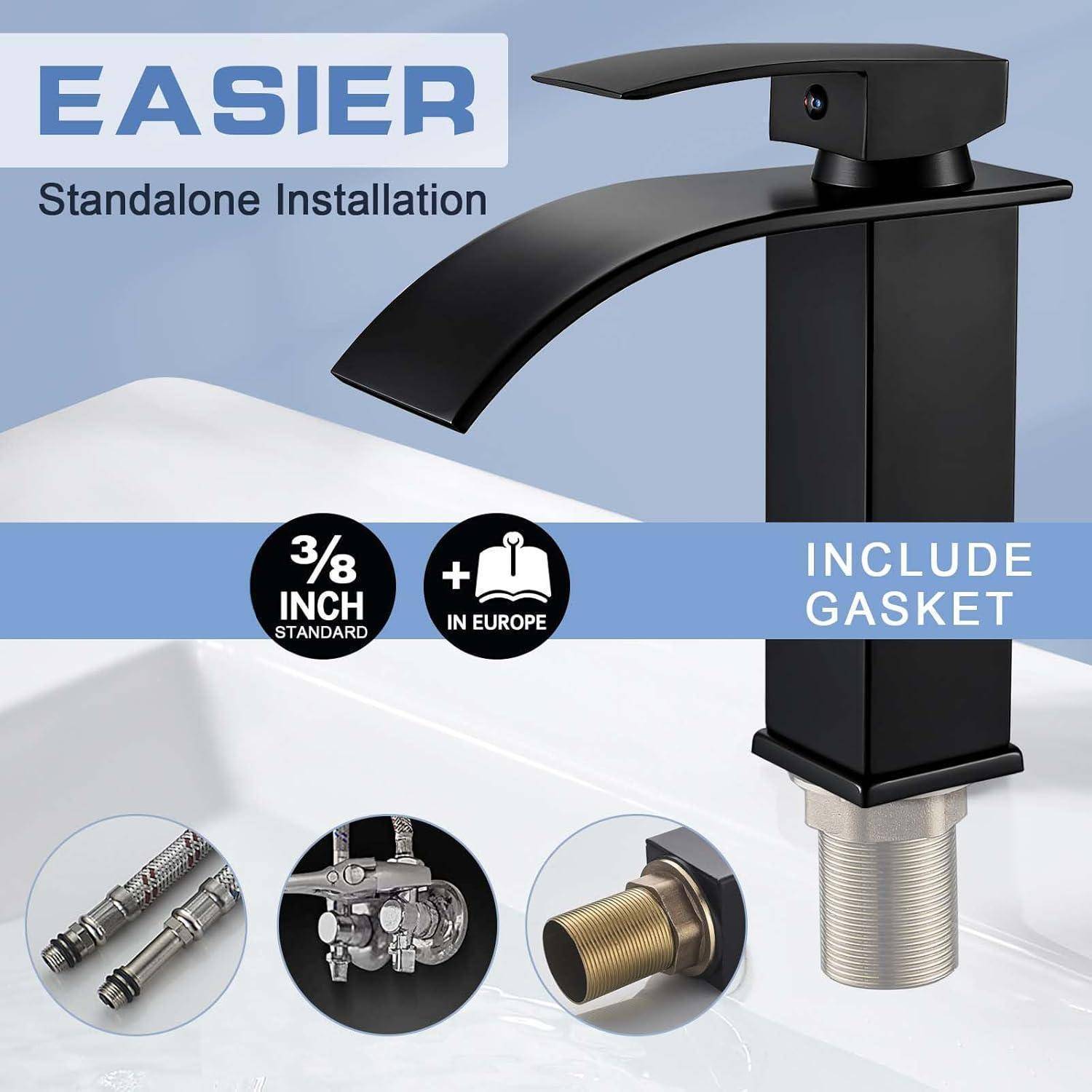 Wasserhahn Bad Schwarz Wasserfall Waschtischarmatur Einhand