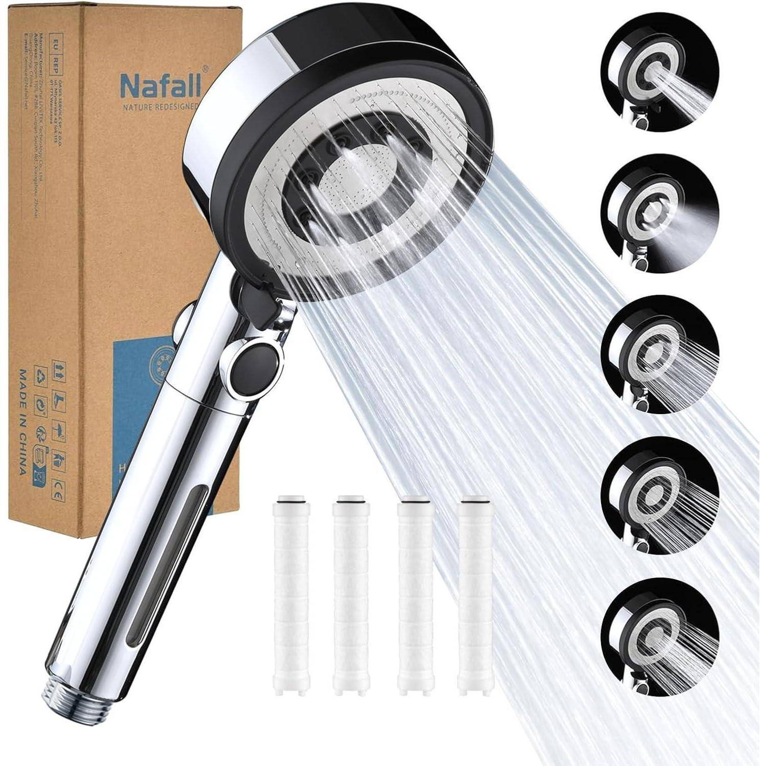 Duschkopf mit 4 PP Filter Handbrause Wassersparend 5 Strahlarten