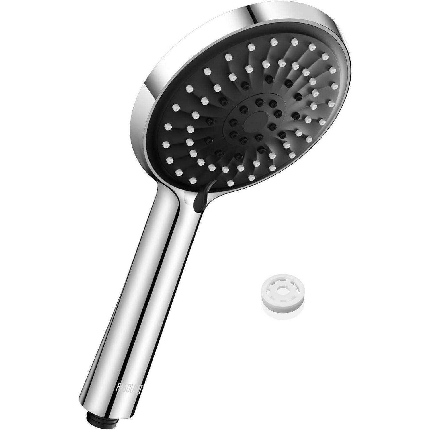 Handbrause mit mehreren Düsen, Chromfinish, und abnehmbarem Brausekopf daneben.