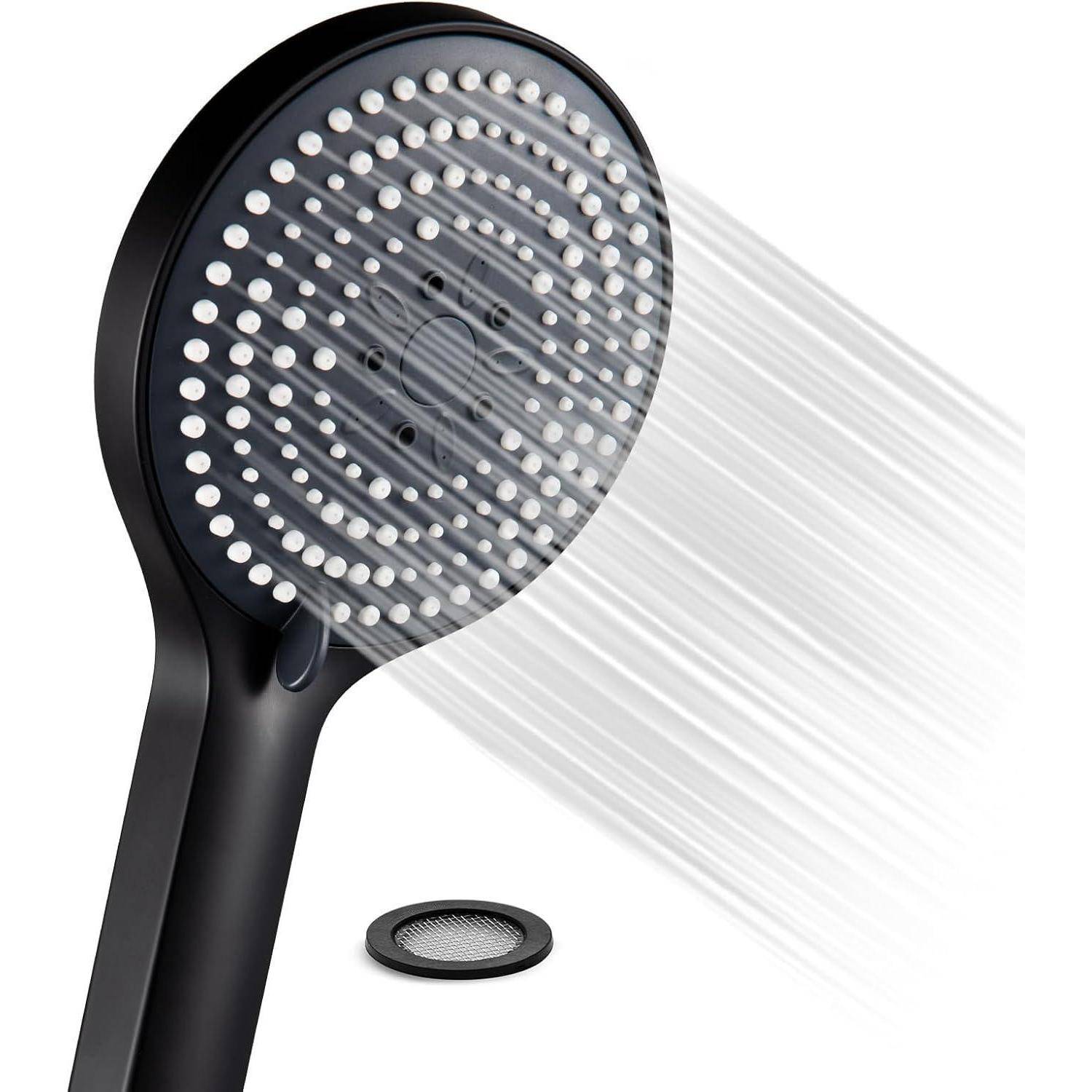 Duschkopf schwarz groß XXL 130 mm 6 Strahlarten Brausekopf Schwarz