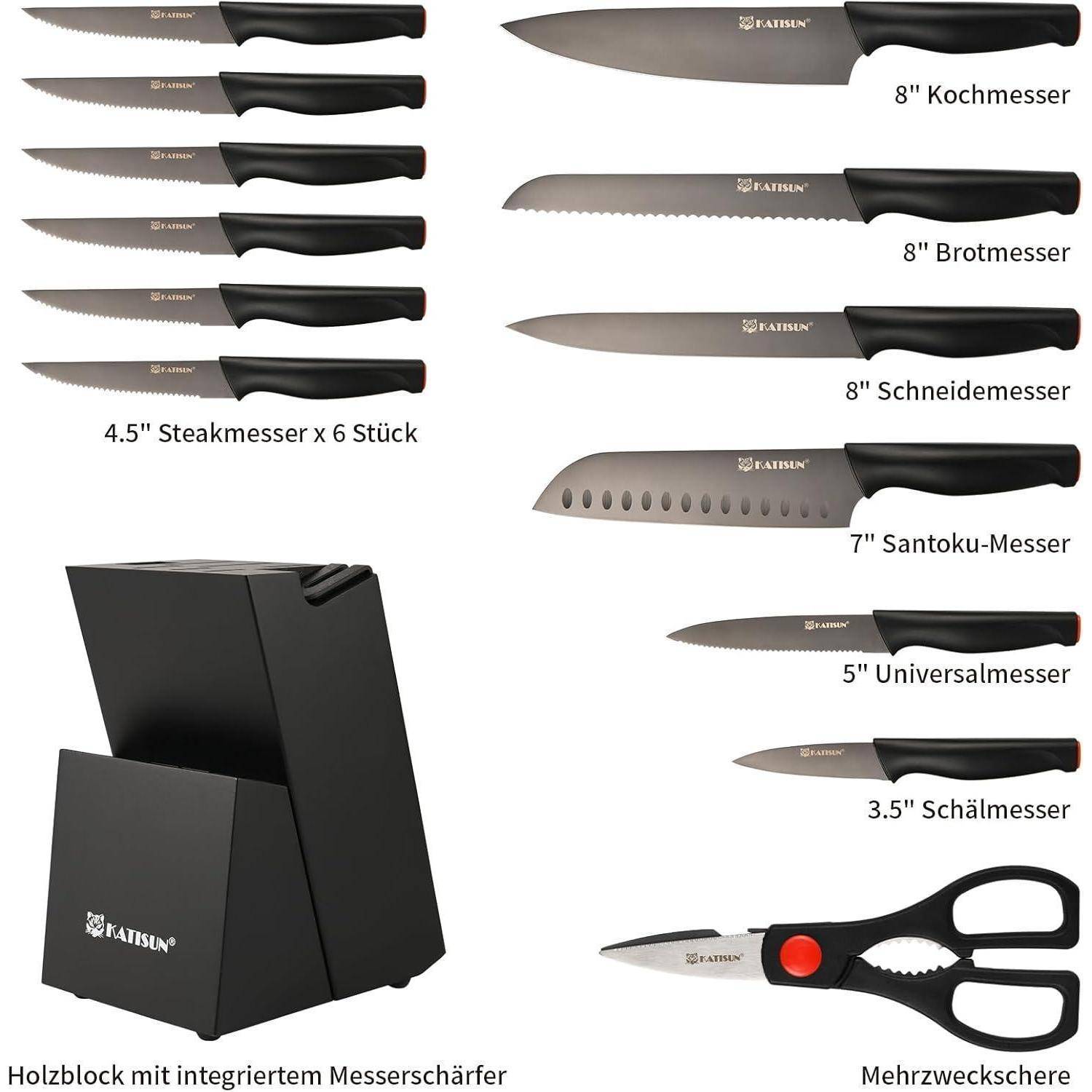 Messer-Set mit schwarzen Griffen, enthält sechs 4,5