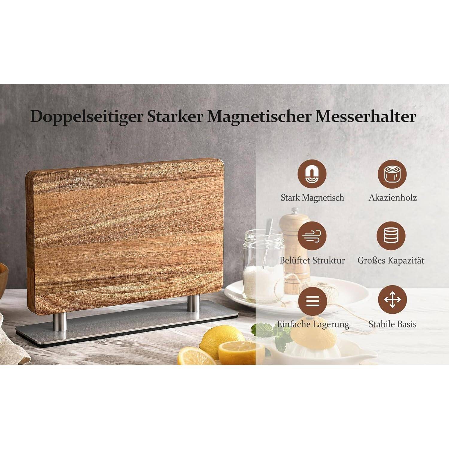 Magnetischer Messerhalter Holz Doppelseitiger Magnet Akazienholz