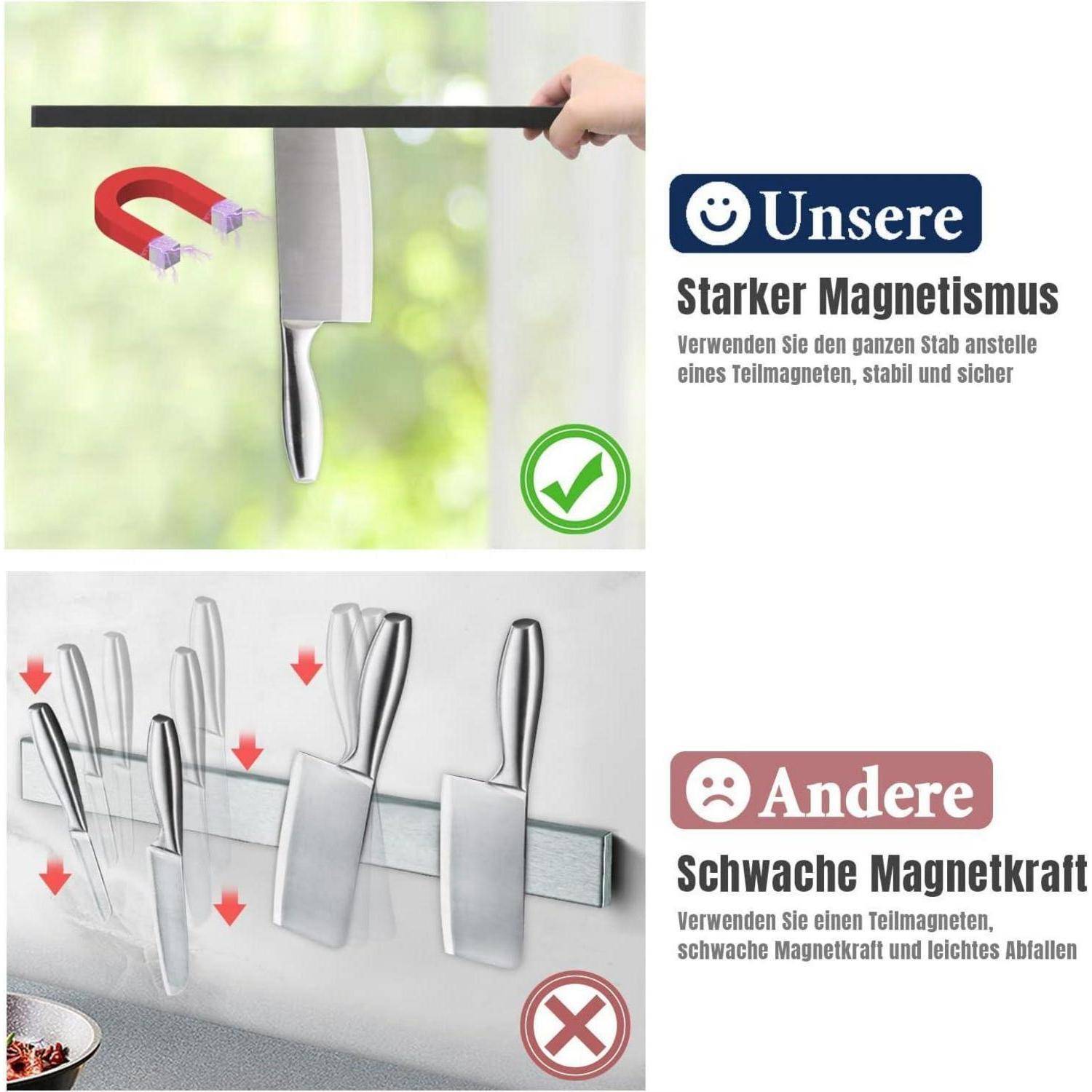 2er Set Magnetleiste Messer 40 cm schwarz mit Haken - Edelstahl Magnet