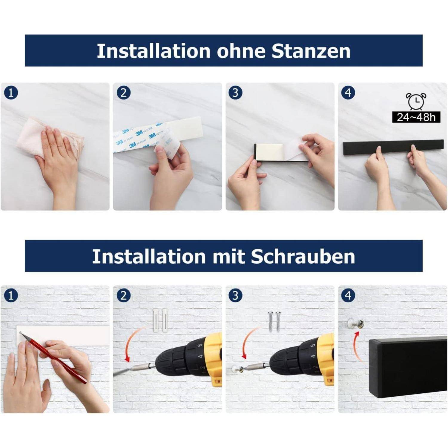2er Set Magnetleiste Messer 40 cm schwarz mit Haken - Edelstahl Magnet