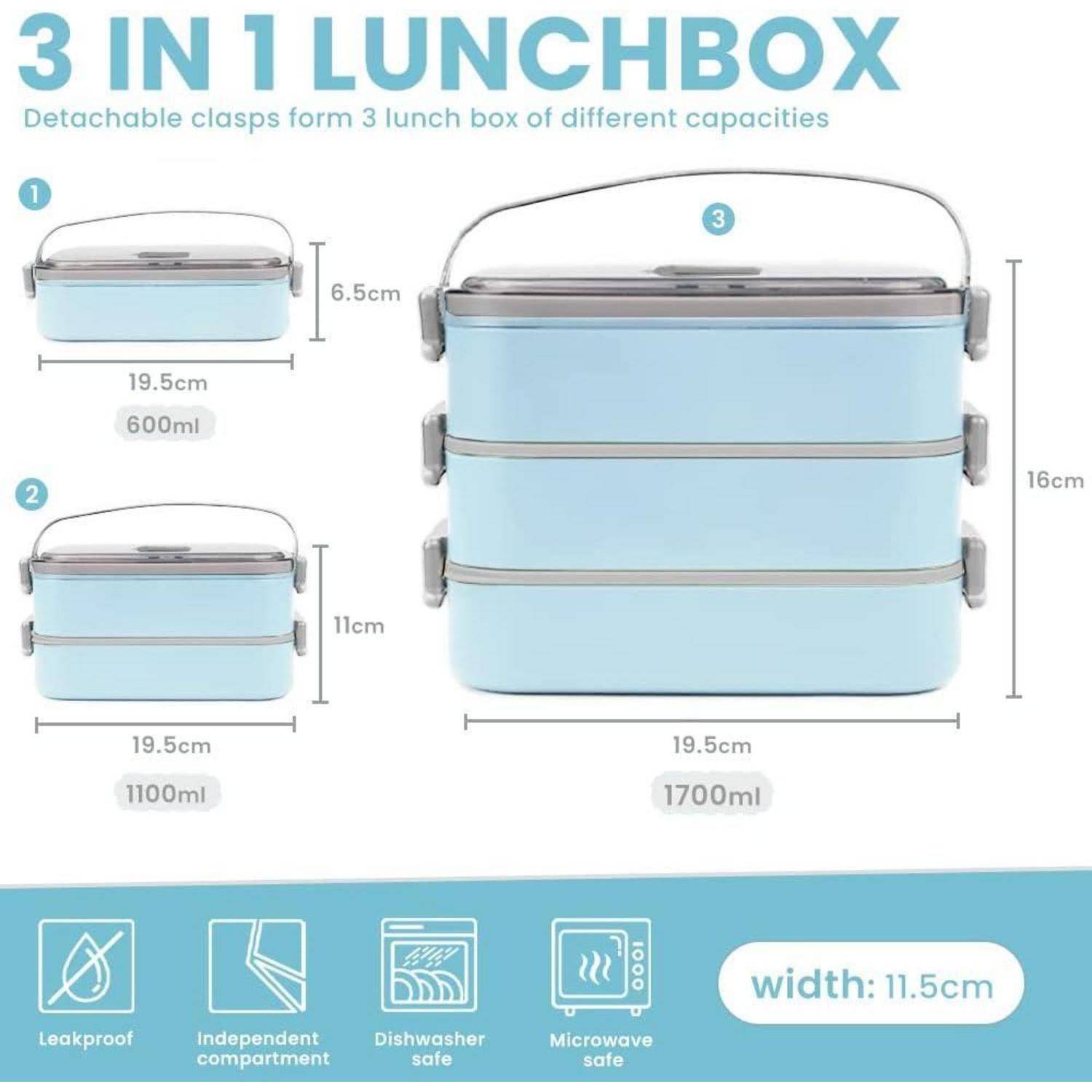 Lunchbox Brotdose auslaufsicher luftdicht Edelstahl 1700ml blau