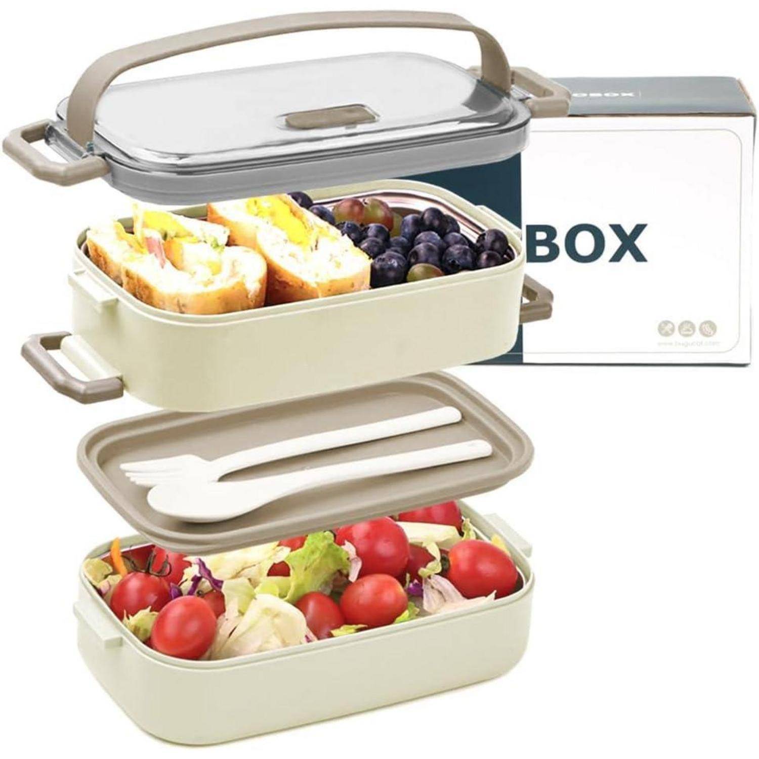 Lunchbox Bento Auslaufsicher Luftdicht Fächer Edelstahl 1100ml beige