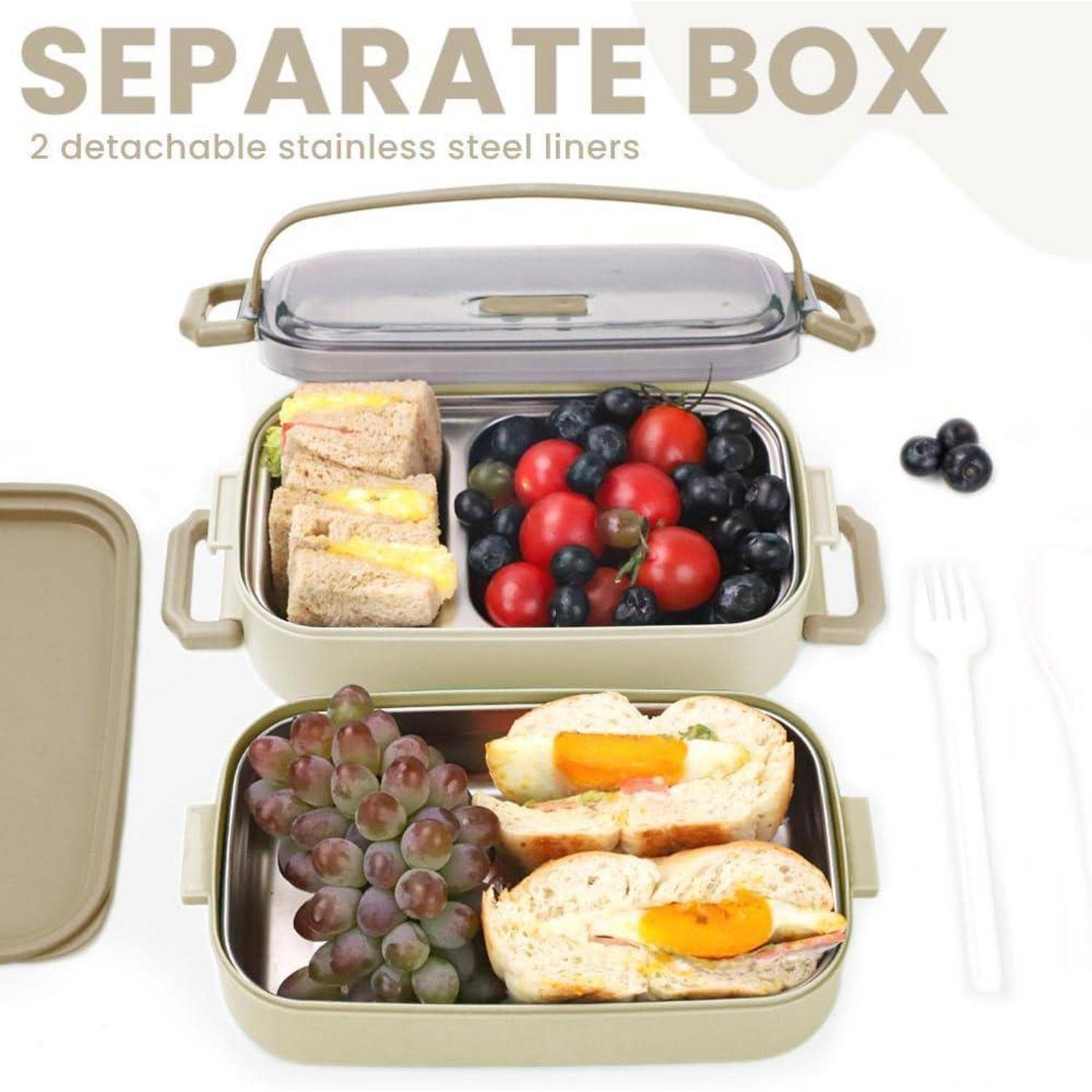 Lunchbox Bento Auslaufsicher Luftdicht Fächer Edelstahl 1100ml beige