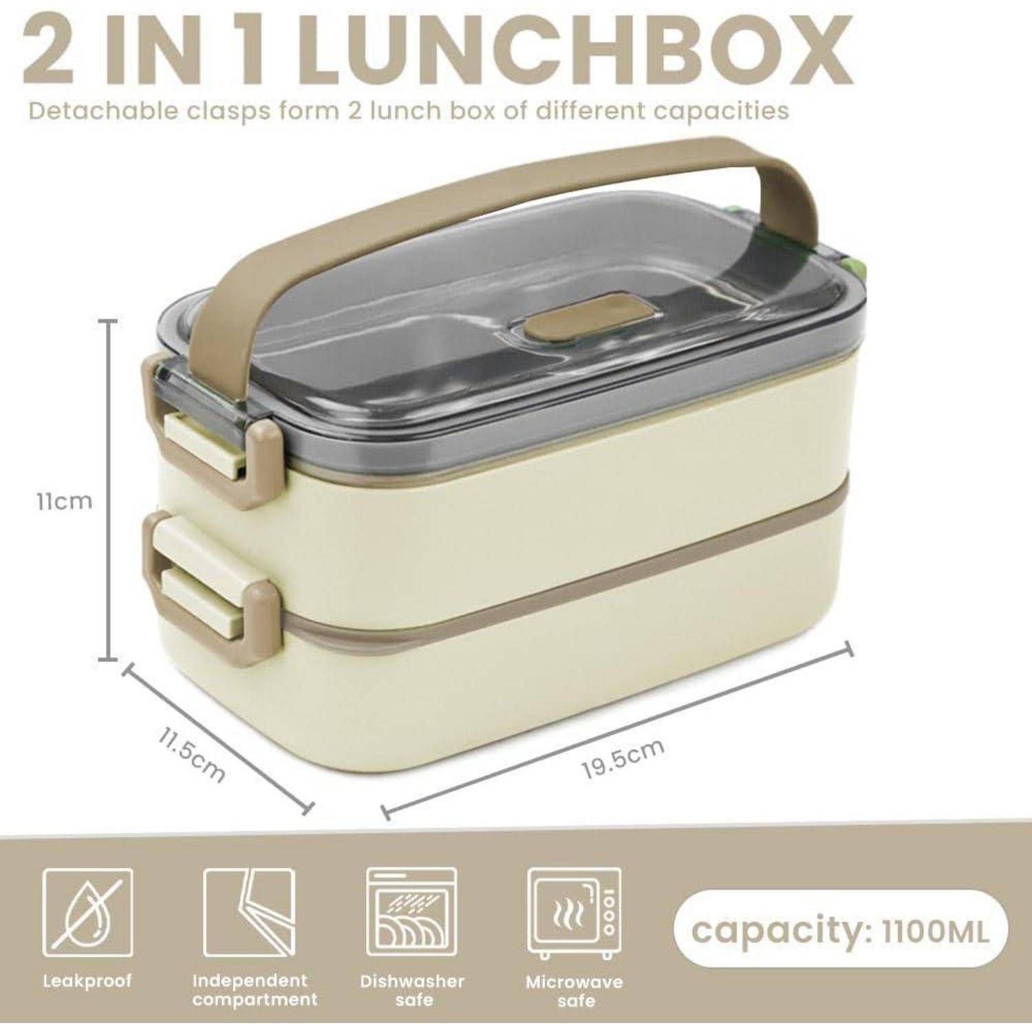 Lunchbox Bento Auslaufsicher Luftdicht Fächer Edelstahl 1100ml beige