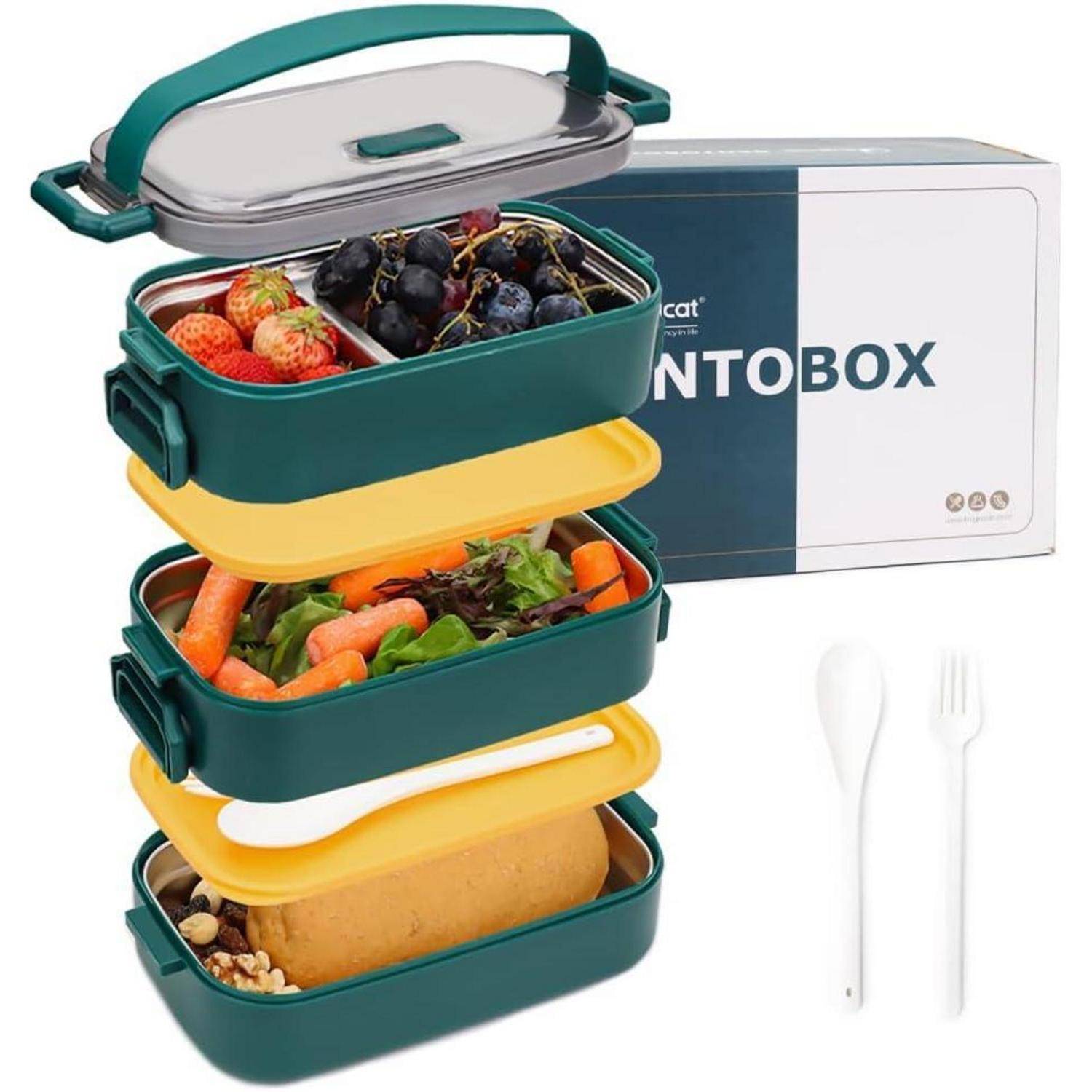 Lunchbox Brotdose Bento Auslaufsicher Edelstahl Edelstahl 1700ml-grün