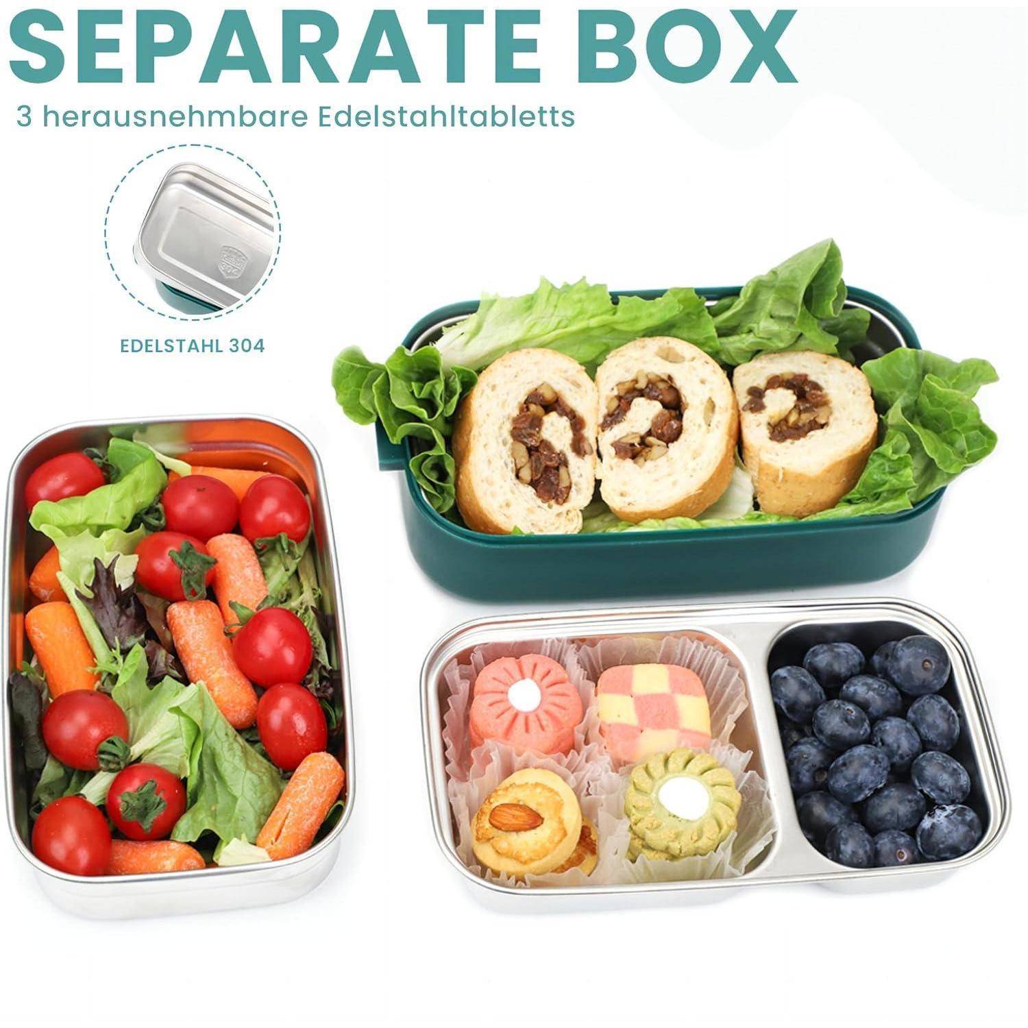 Lunchbox Brotdose Bento Auslaufsicher Edelstahl Edelstahl 1700ml-grün
