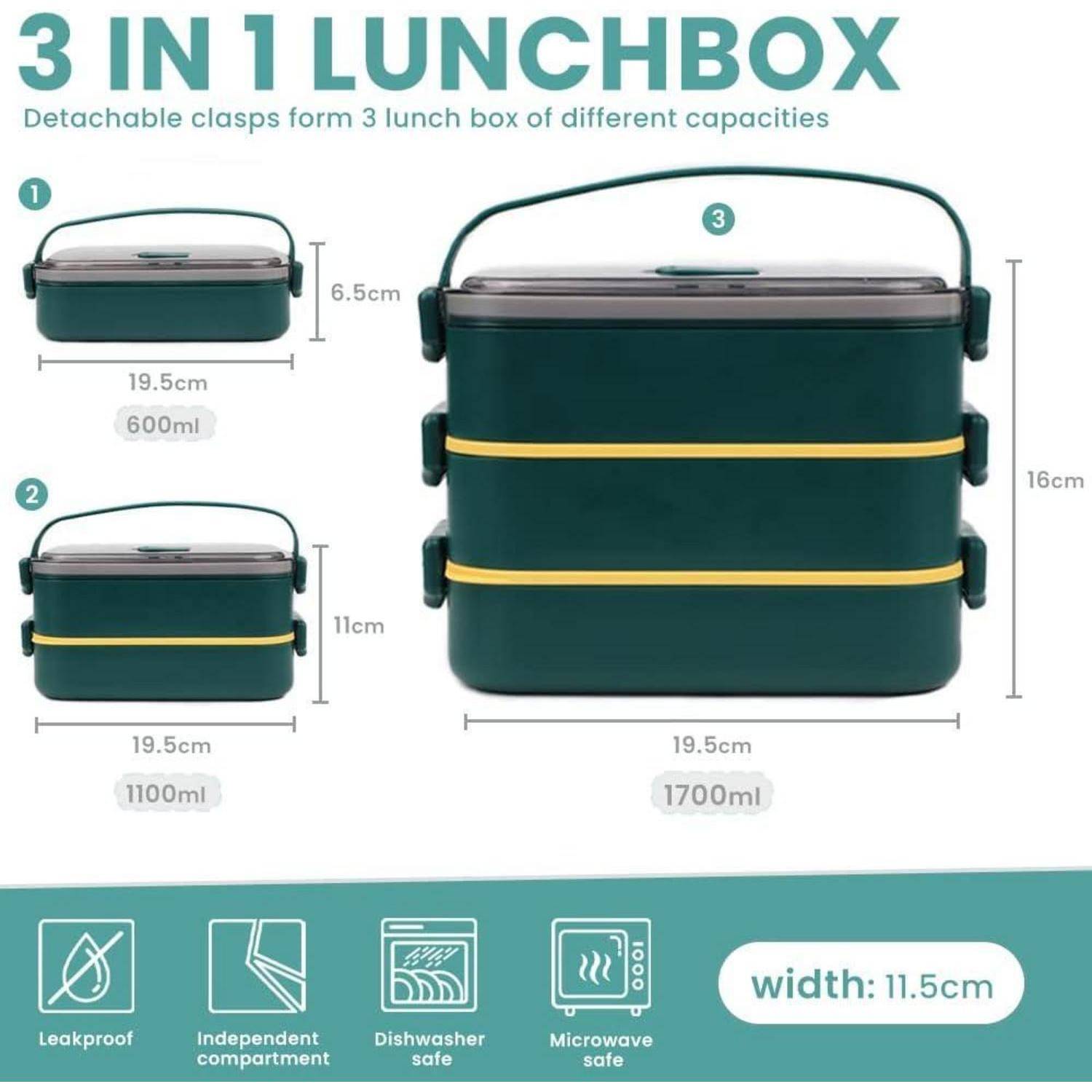 Lunchbox Brotdose Bento Auslaufsicher Edelstahl Edelstahl 1700ml-grün