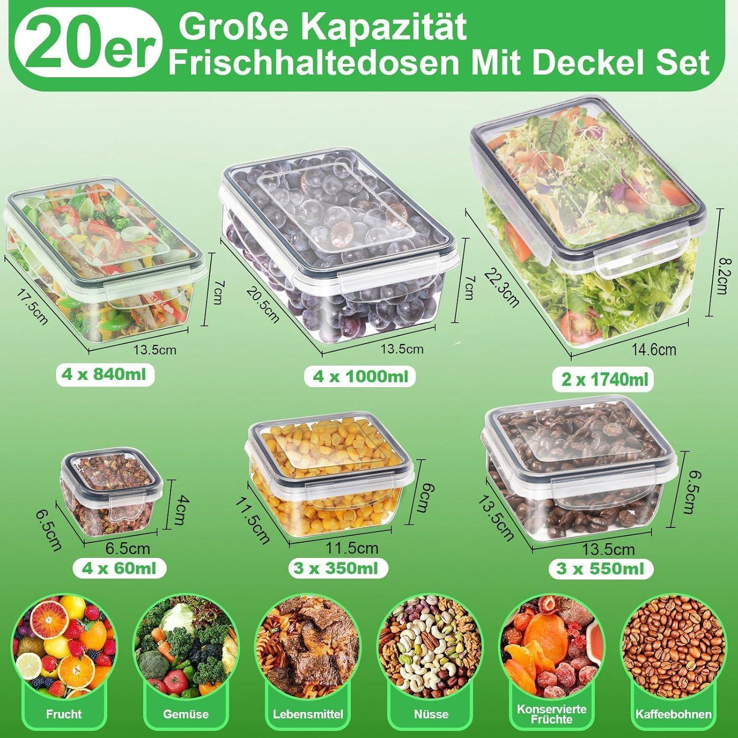 Frischhaltedosen Set 40 Teile Deckel 20 Große Kapazität Set