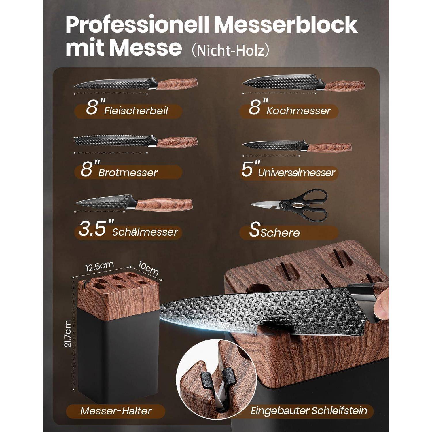 Professioneller Messerblock mit Messer (Nicht-Holz) enthält einen 8