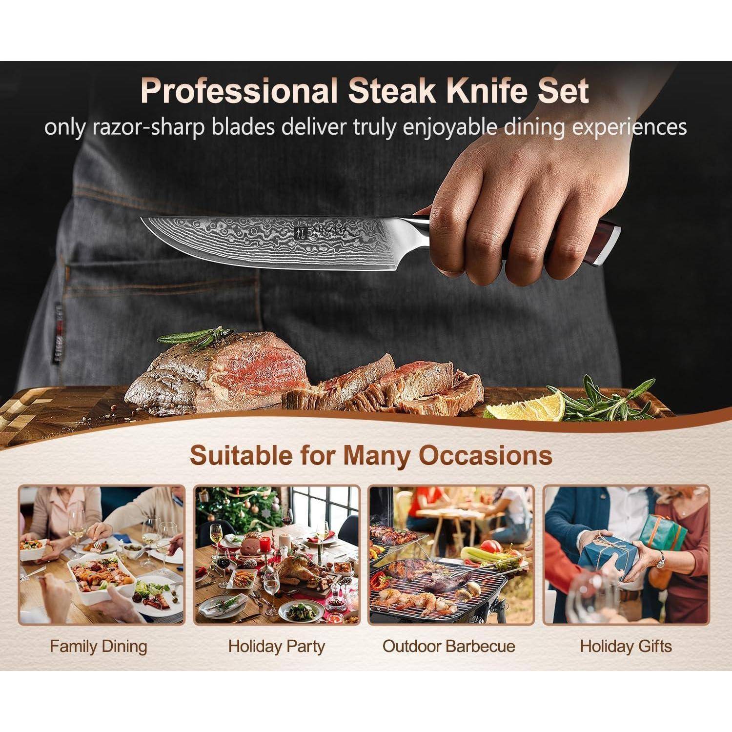 Steakmesser 4teilig 4-Teilig Steakmesser Set Damaststahl+Rosenholz