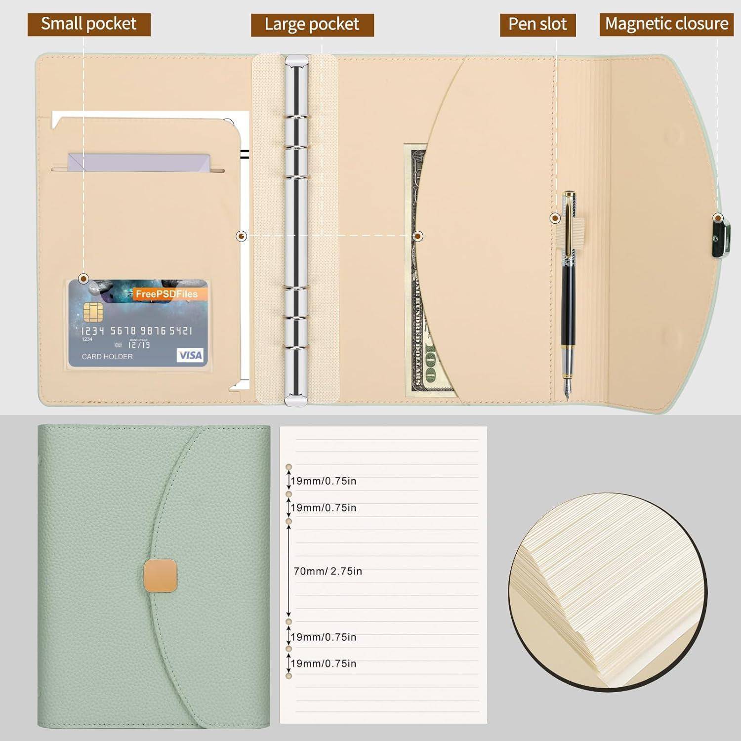 A5 PU Leder Binder Notizbuch 6 Ring Planer Journal nachfüllbar