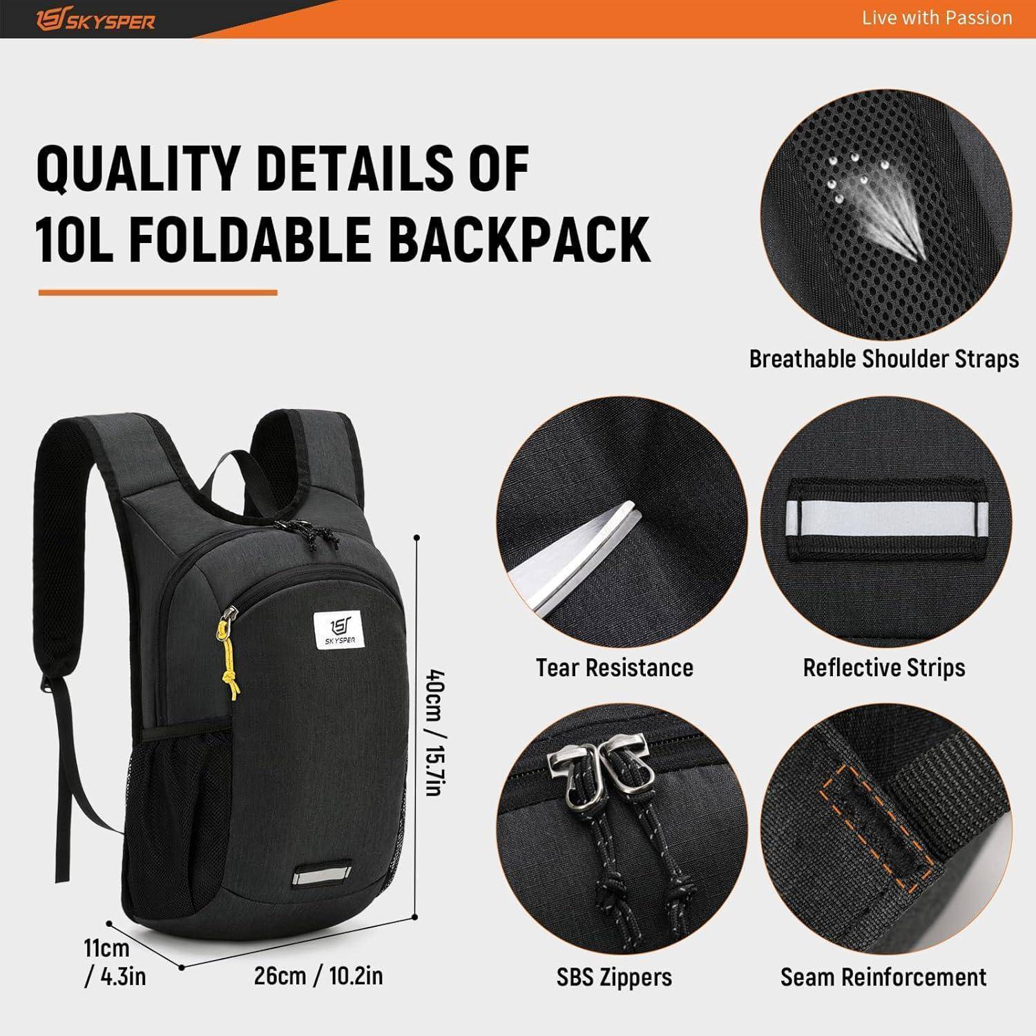 Qualitätsmerkmale des 10L faltbaren Rucksacks