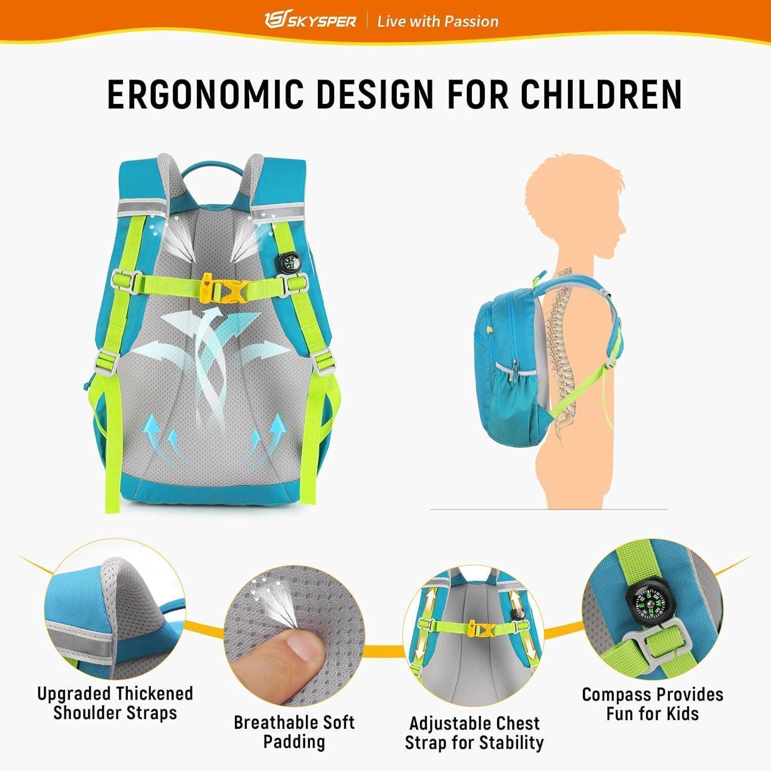 Kinderrucksack 10L mit Brustgurt für Jungen Mädchen Wanderrucksack