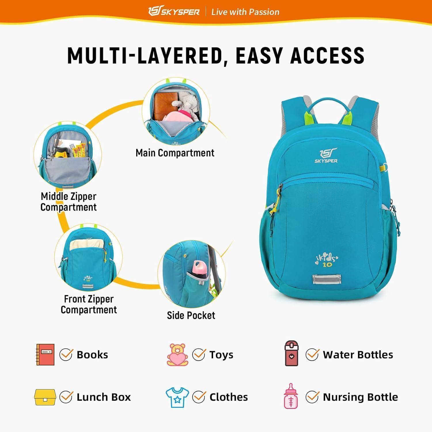 Kinderrucksack 10L mit Brustgurt für Jungen Mädchen Wanderrucksack