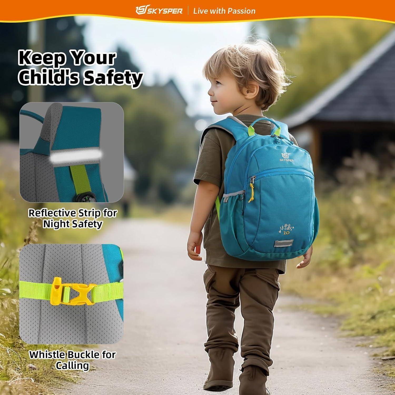 Kinderrucksack 10L mit Brustgurt für Jungen Mädchen Wanderrucksack