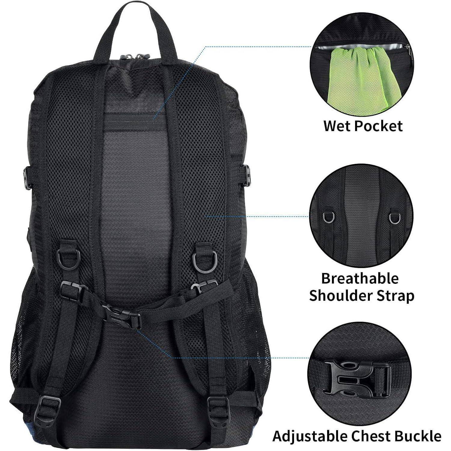 Faltbarer Wander-Rucksack 30L Nassfach Ultraleicht Outdoor Daypack