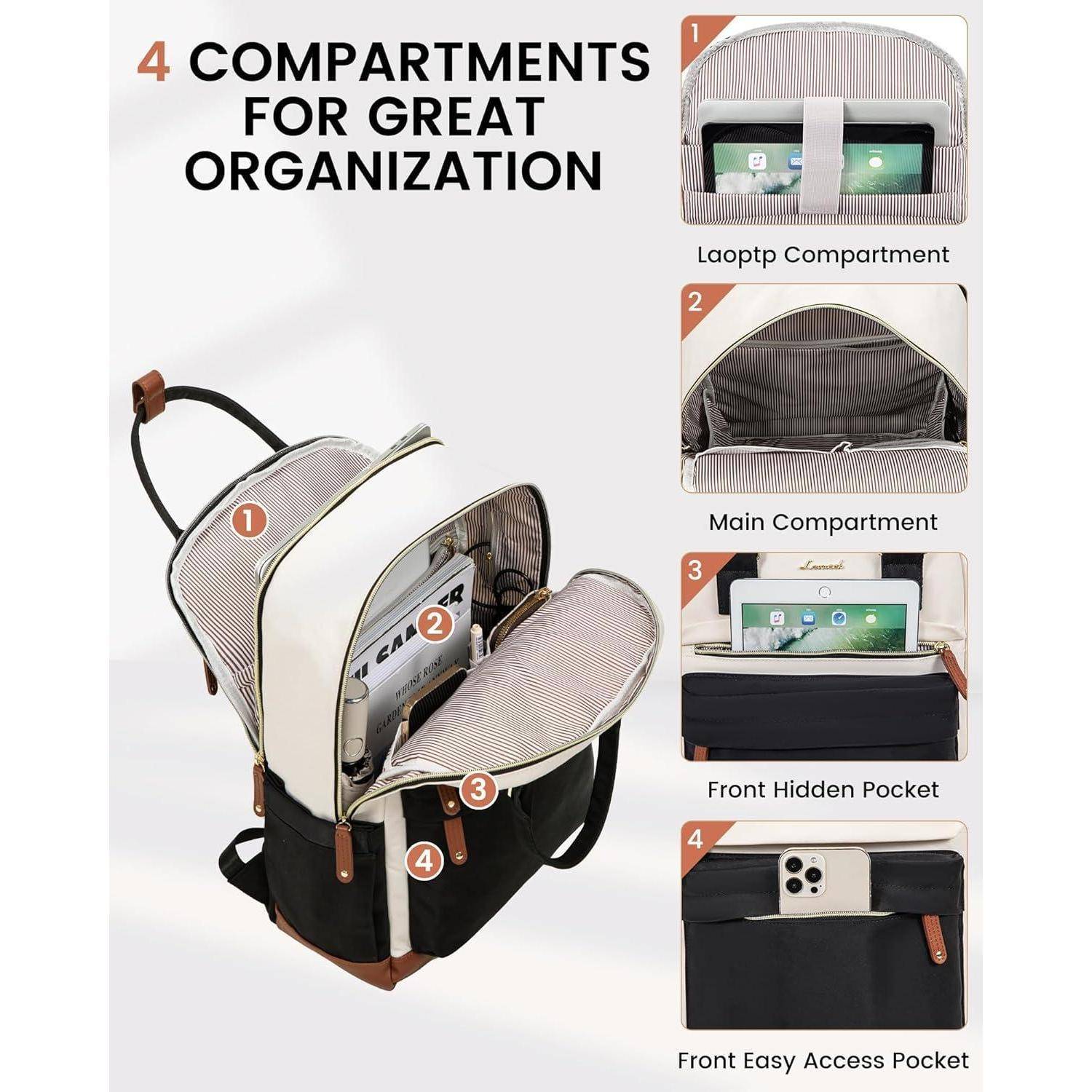 Damen Rucksack 15,6 Zoll Laptop Schulrucksack Schwarz wasserdicht