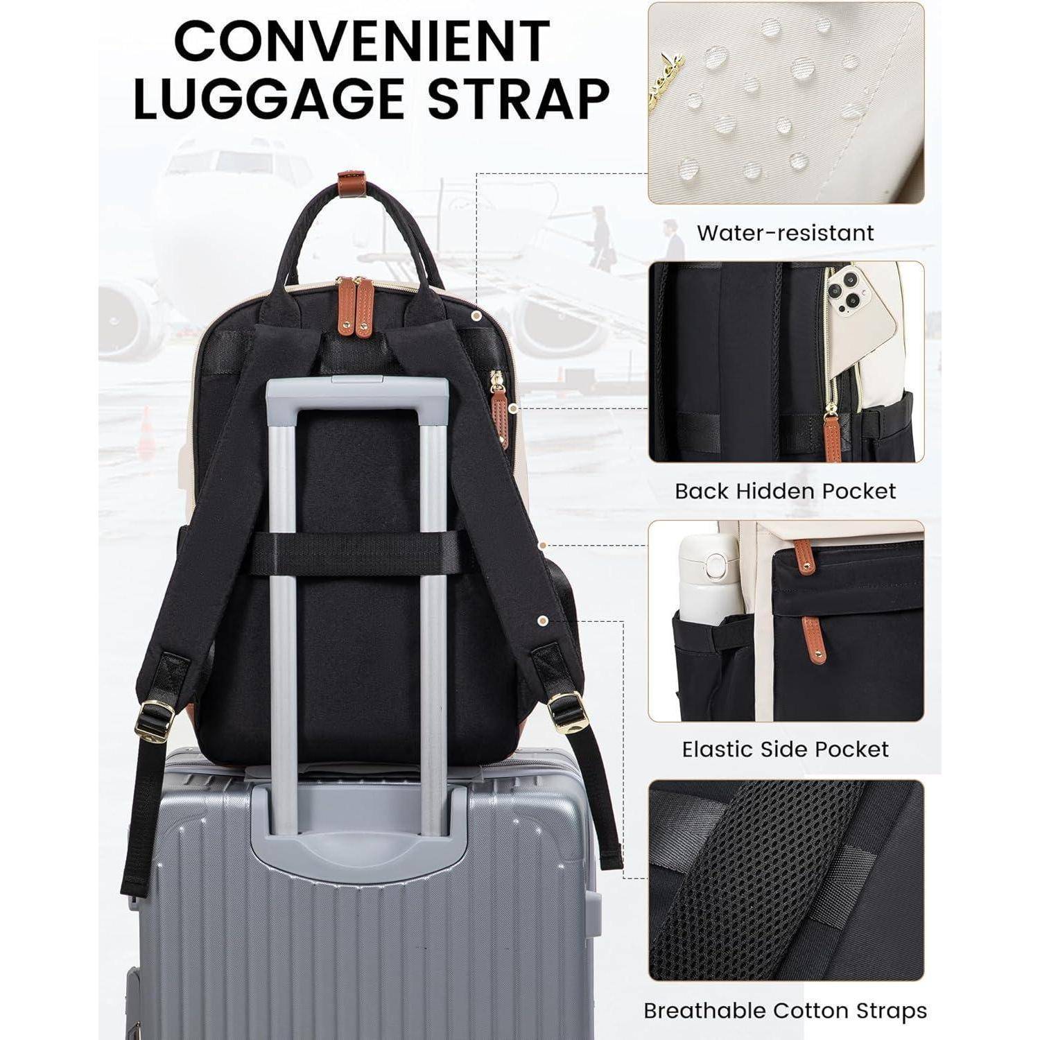 Rucksack an einem Koffergriff befestigt, mit der Bezeichnung 