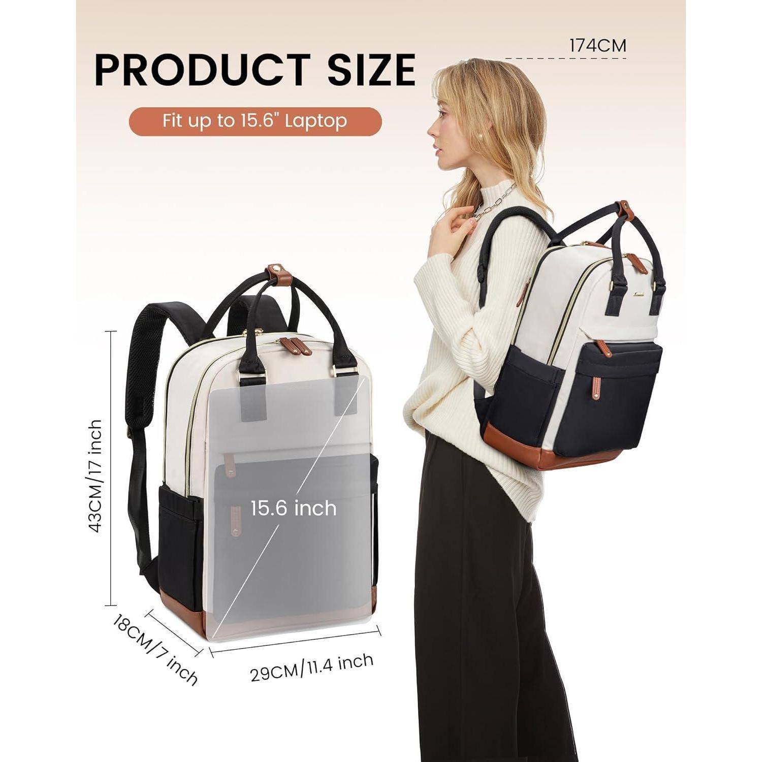 Damen Rucksack 15,6 Zoll Laptop Schulrucksack Schwarz wasserdicht