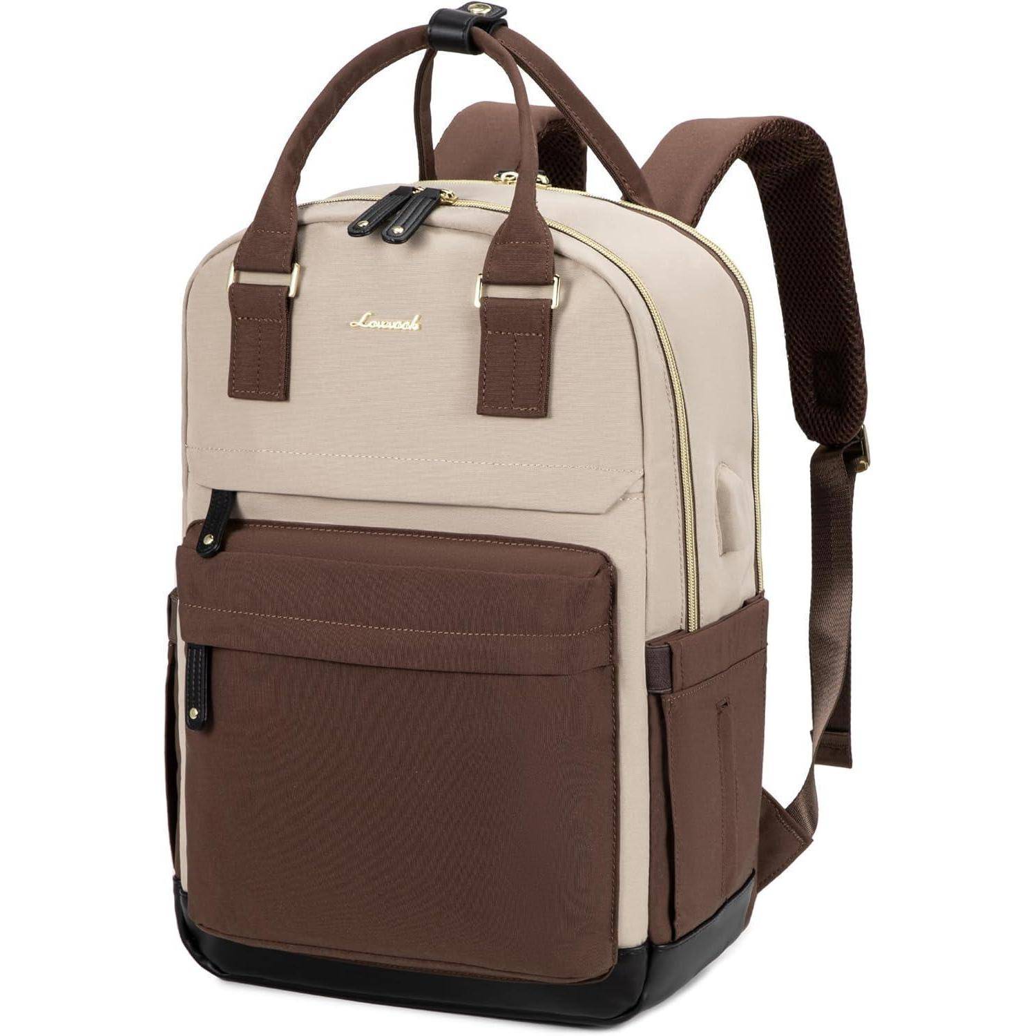 Arbeitstasche Damen 15,6 Zoll Laptop Rucksack Wasserdicht Braun