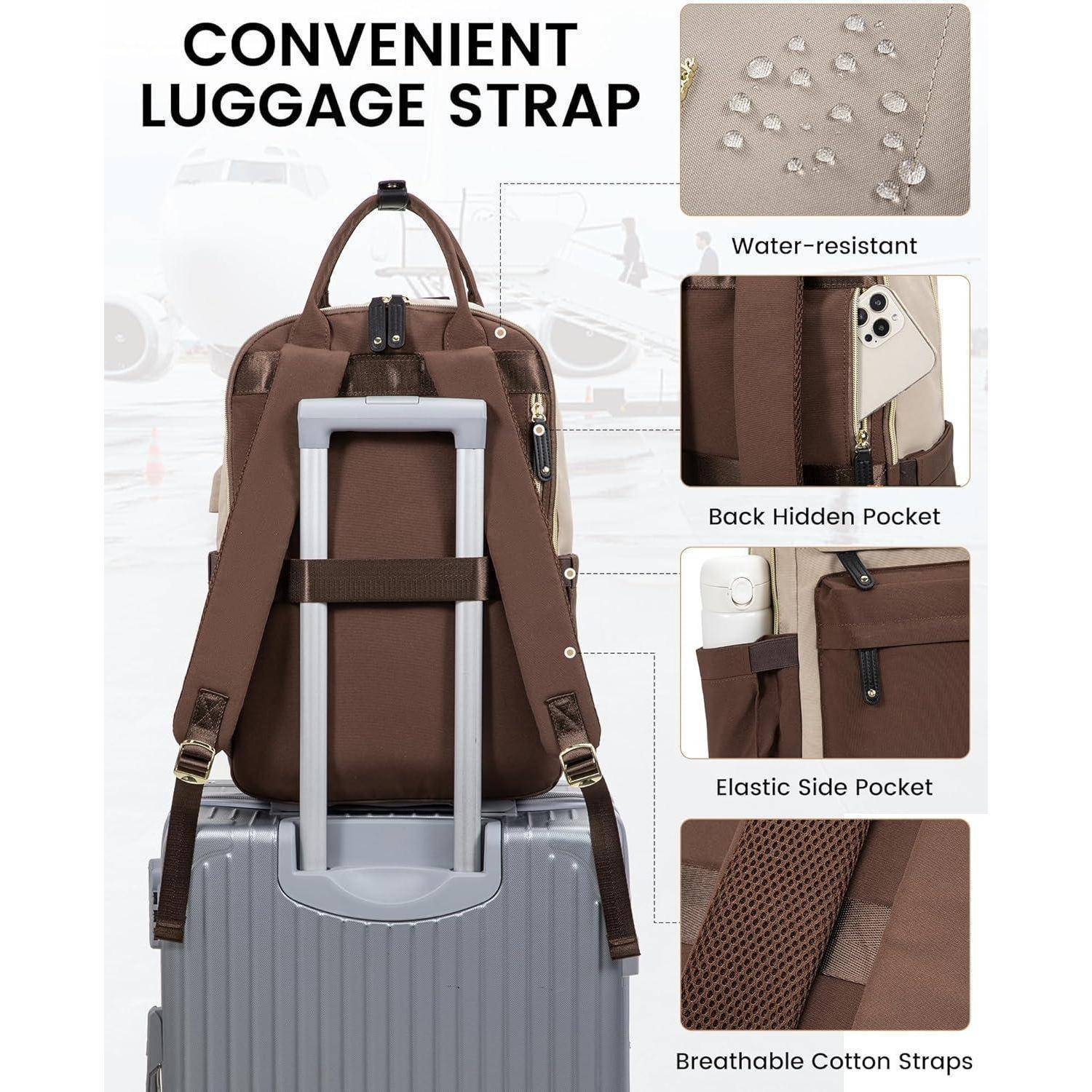 Arbeitstasche Damen 15,6 Zoll Laptop Rucksack Wasserdicht Braun