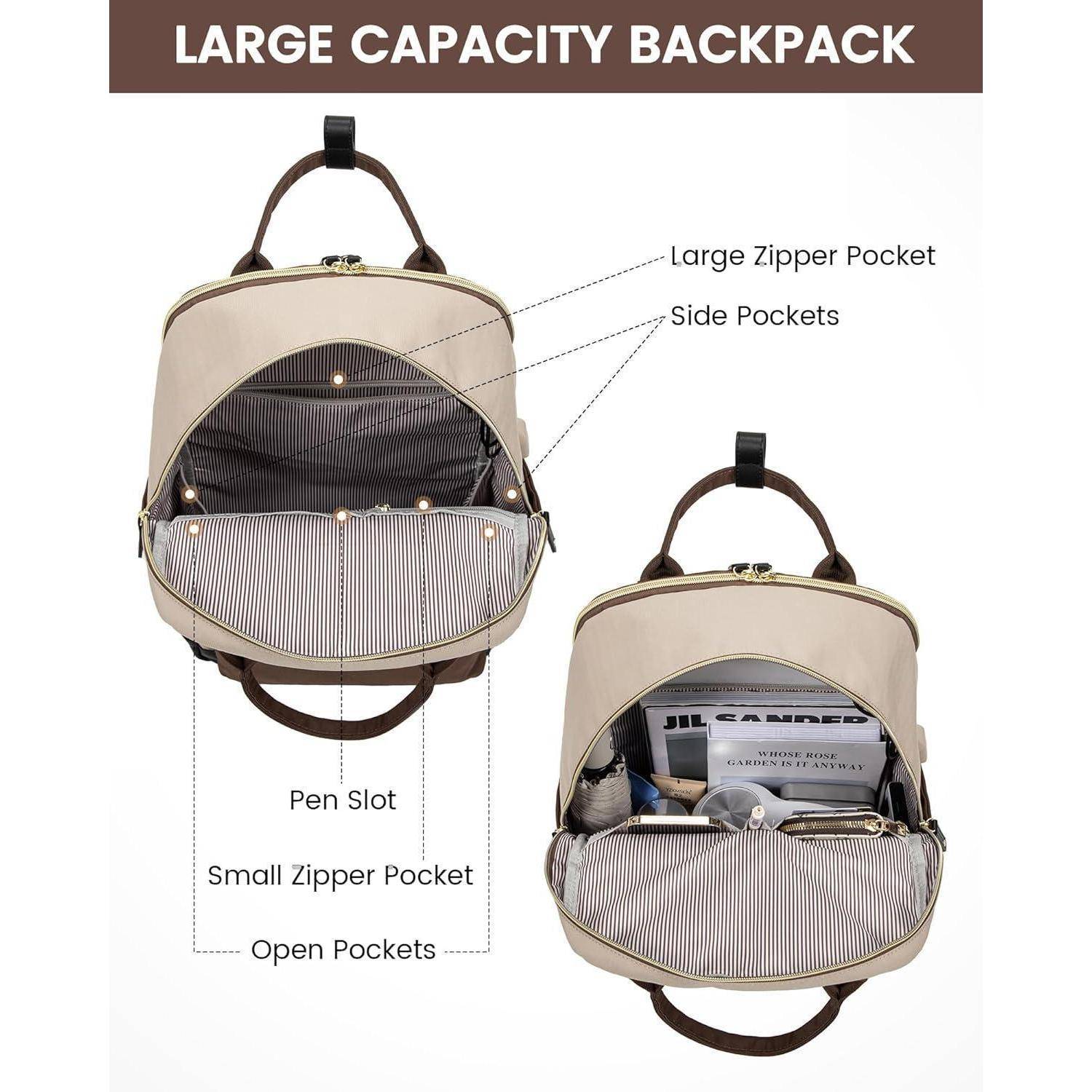 Arbeitstasche Damen 15,6 Zoll Laptop Rucksack Wasserdicht Braun