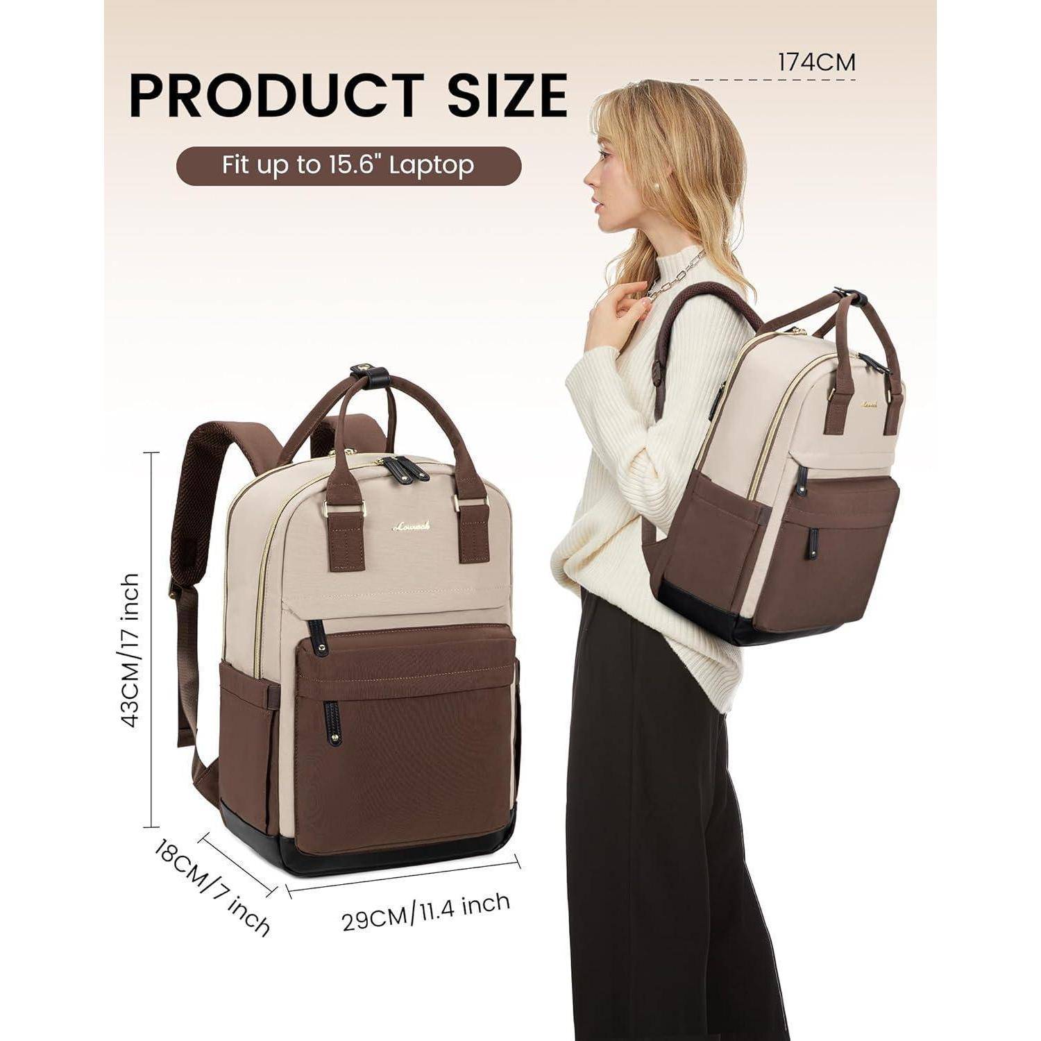 Arbeitstasche Damen 15,6 Zoll Laptop Rucksack Wasserdicht Braun